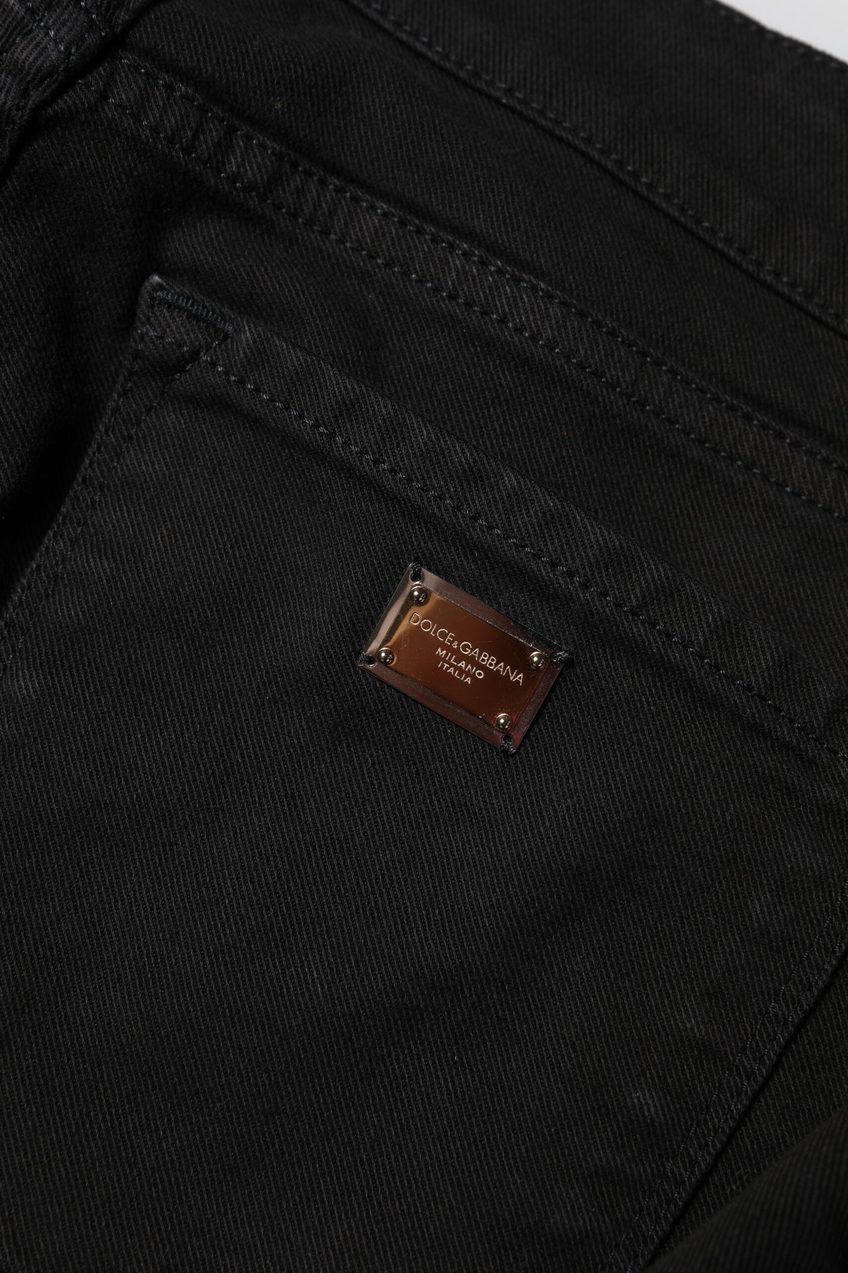 Dolce & Gabbana Black Cotton Logo Skinny Mid Waist Denim Jeans Dolce & Gabbana