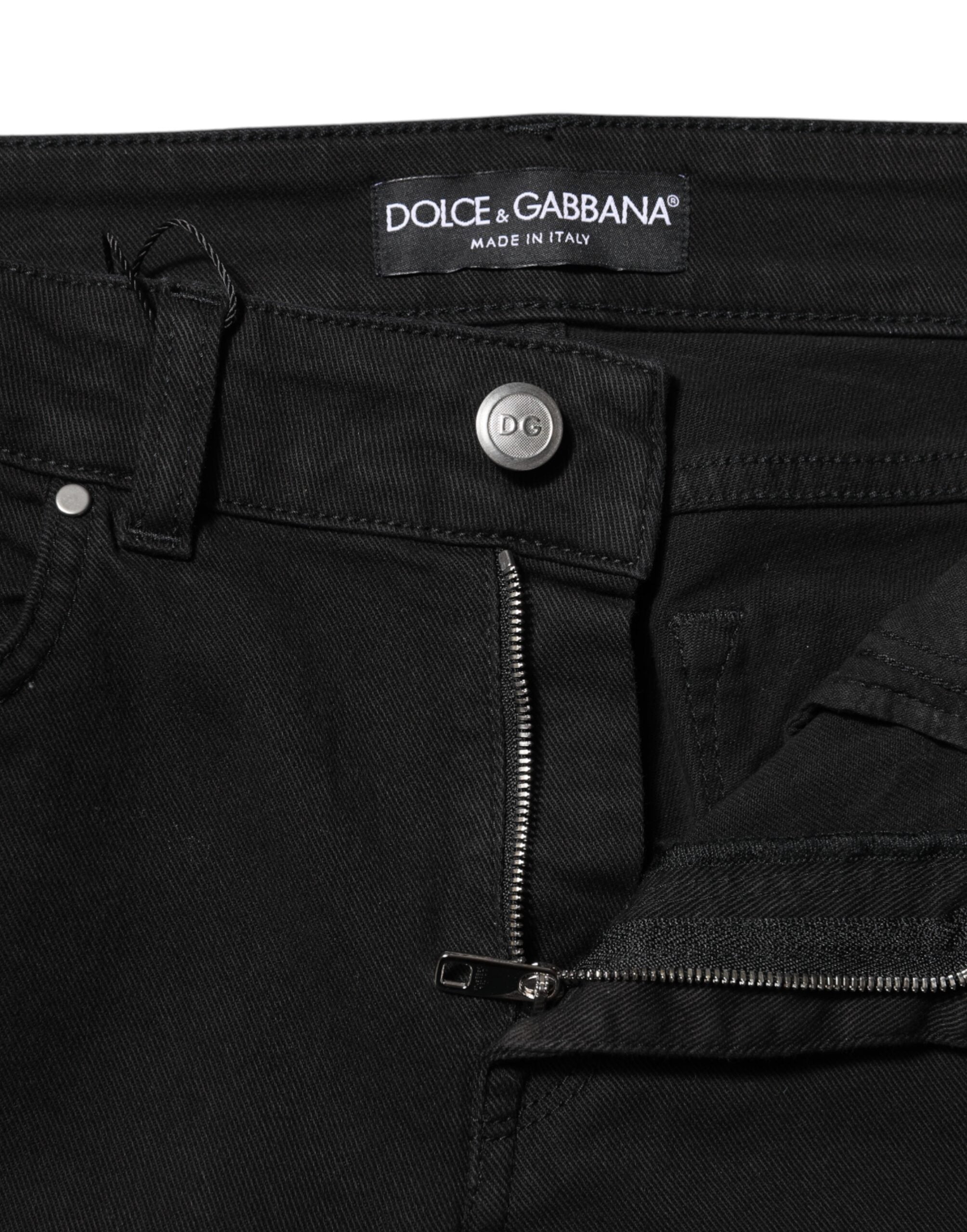 Dolce & Gabbana Black Cotton Skinny Mid Waist Denim Jeans Dolce & Gabbana