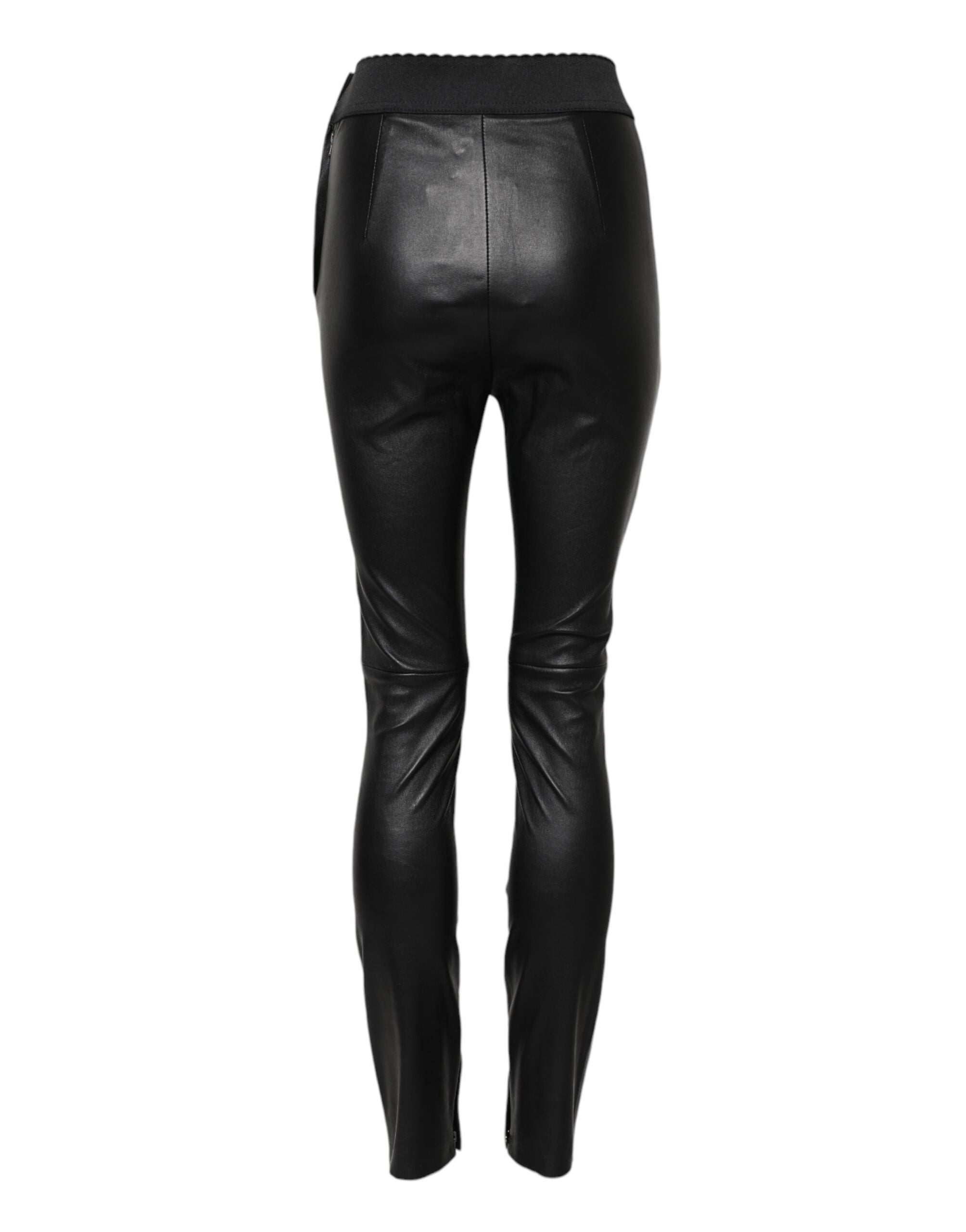 Dolce & Gabbana Black Leather Elastic Waist Pants Dolce & Gabbana