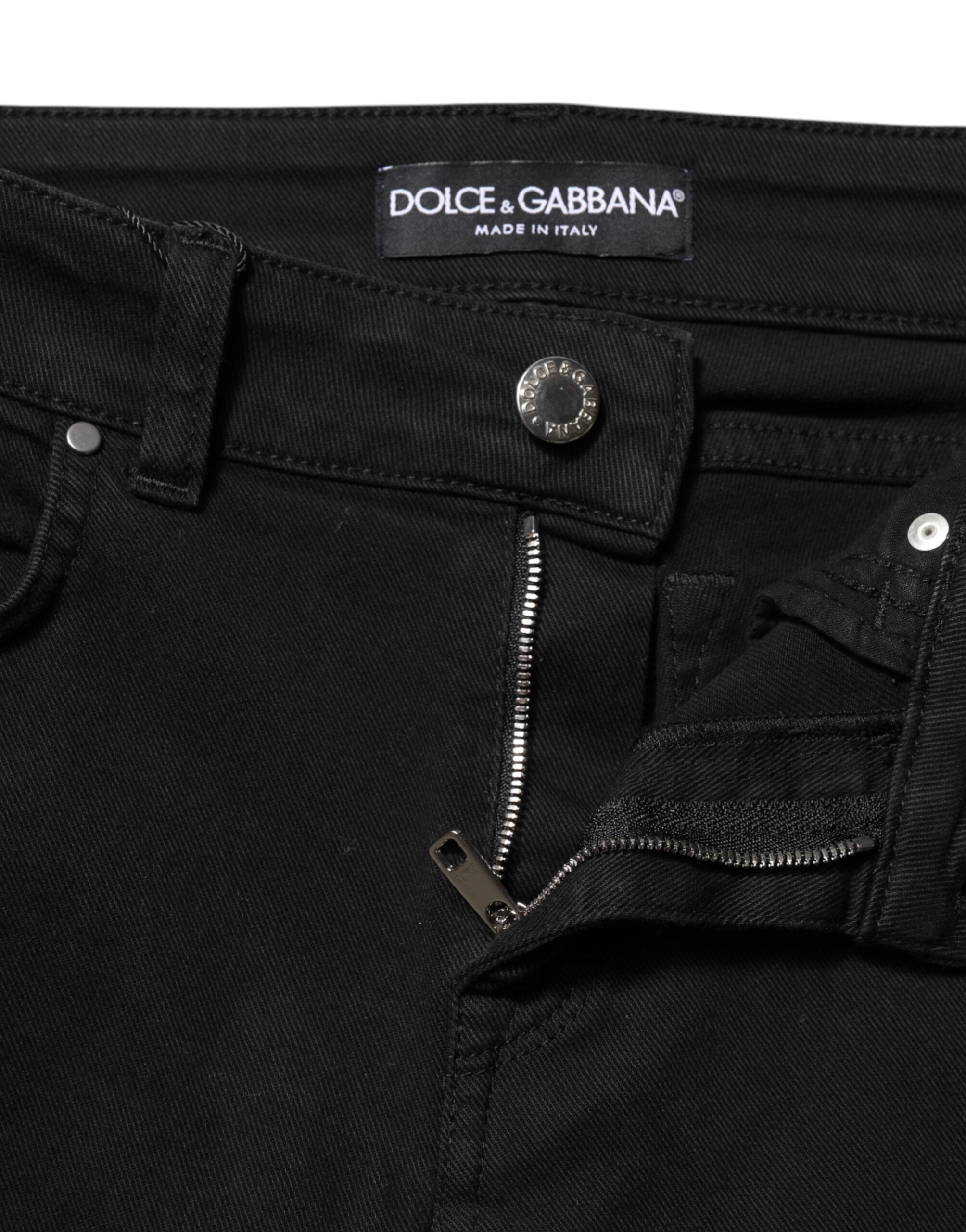 Dolce & Gabbana Black Cotton Logo Skinny Mid Waist Denim Jeans Dolce & Gabbana