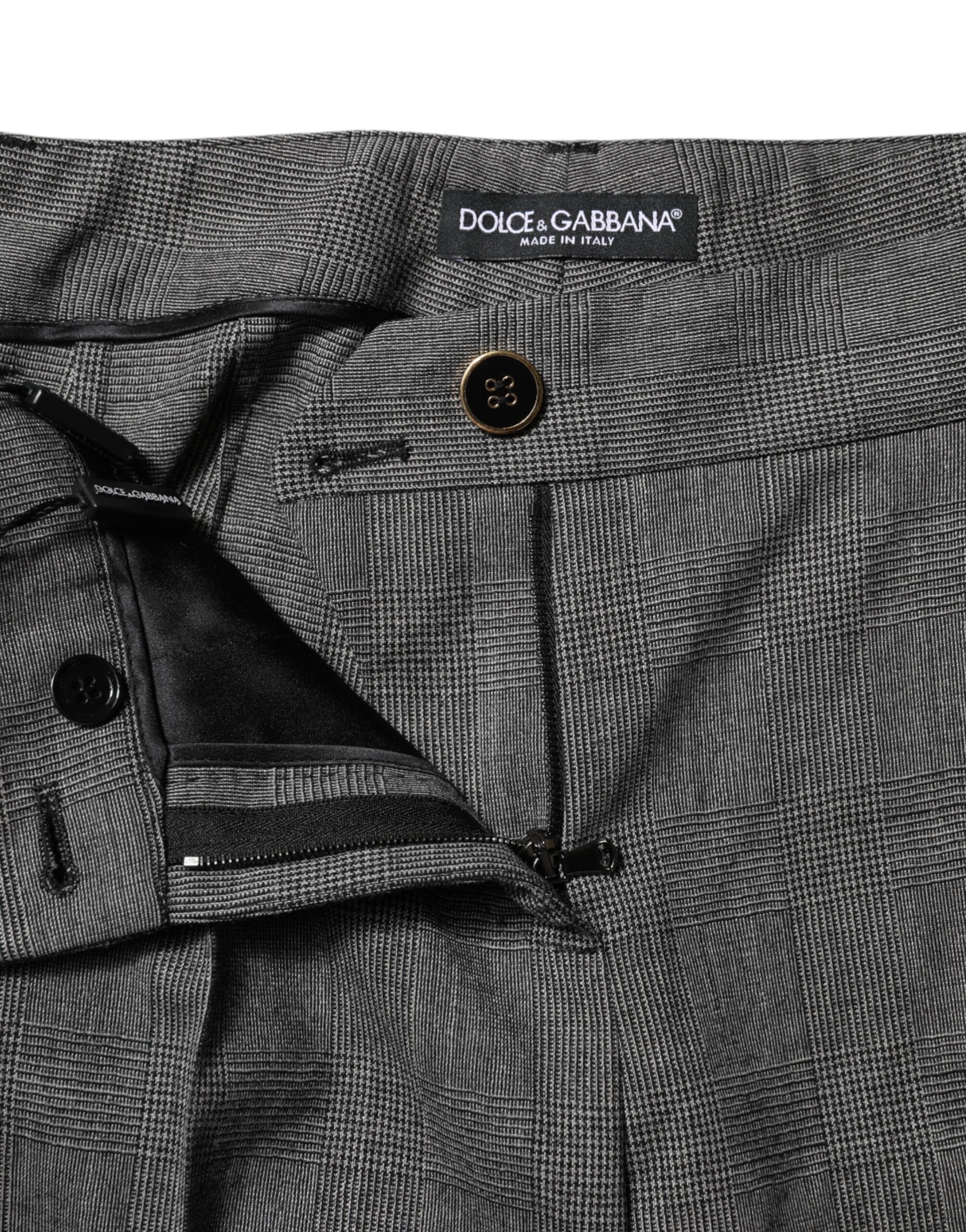 Dolce & Gabbana Gray Checkered High Waist Flared Pants Dolce & Gabbana