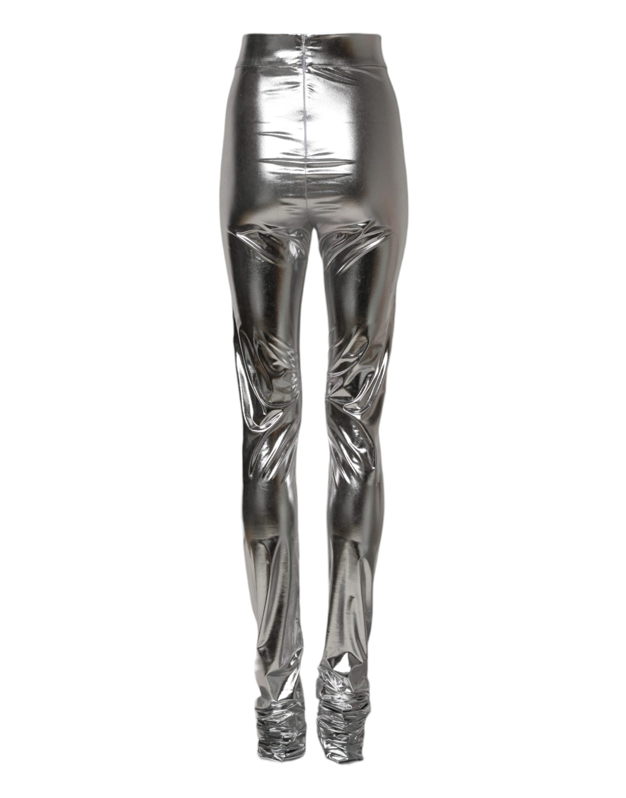 Dolce & Gabbana Metallic Silver Polyester Slim Fit Leggings Pants Dolce & Gabbana