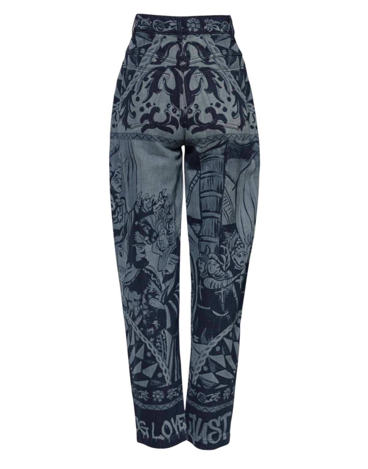 Dolce & Gabbana Blue Graphic Print Tapered Denim Jeans