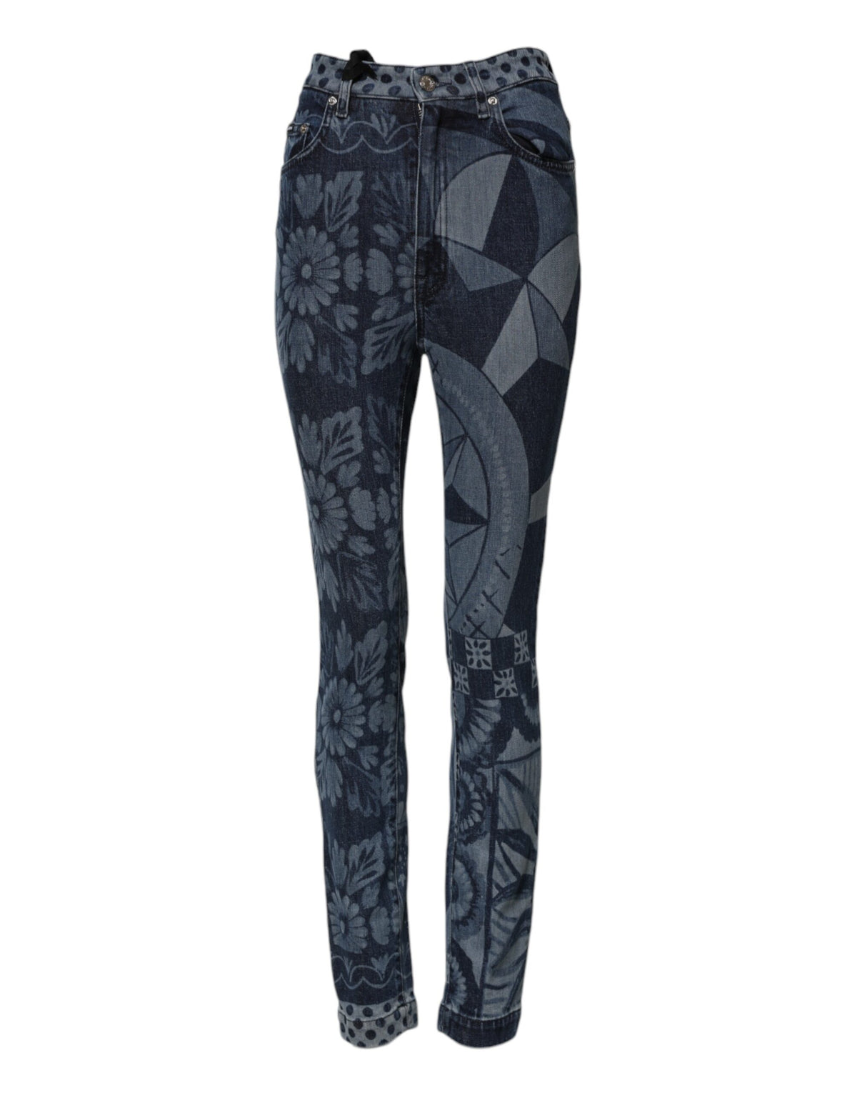 Dolce & Gabbana Blue Graphic Print Cotton Skinny Denim Jeans