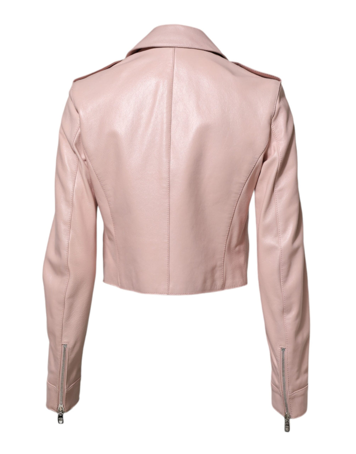 Dolce & Gabbana Light Pink Collar Leather Women Biker Jacket
