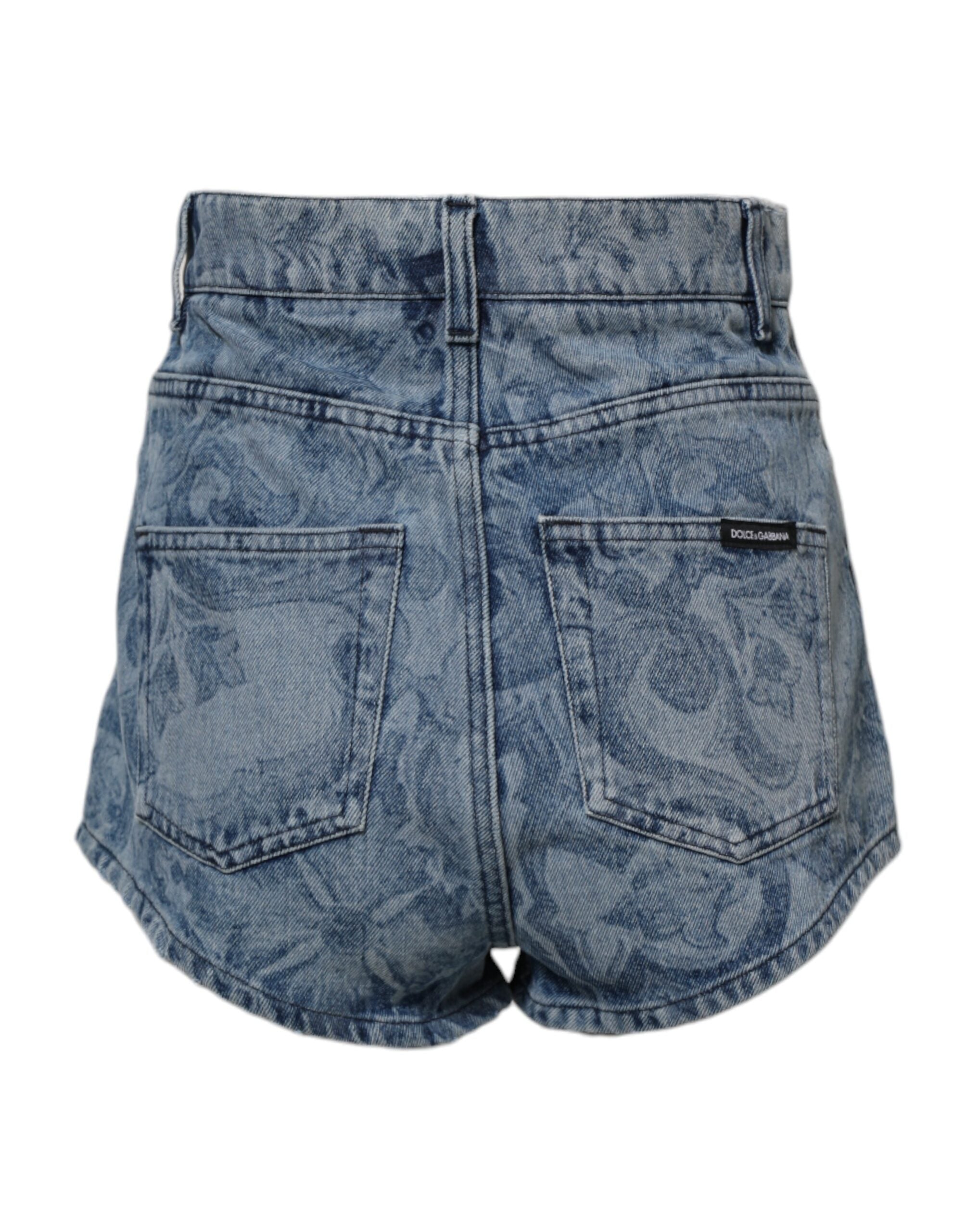 Dolce & Gabbana Blue Floral Print Denim Cotton Hot Pants Shorts Dolce & Gabbana