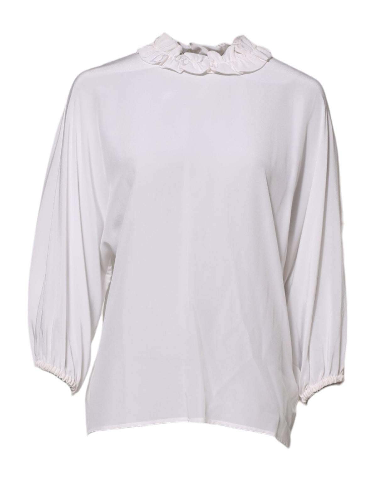 Dolce & Gabbana White Ruffled Neckline Blouse Pullover Top