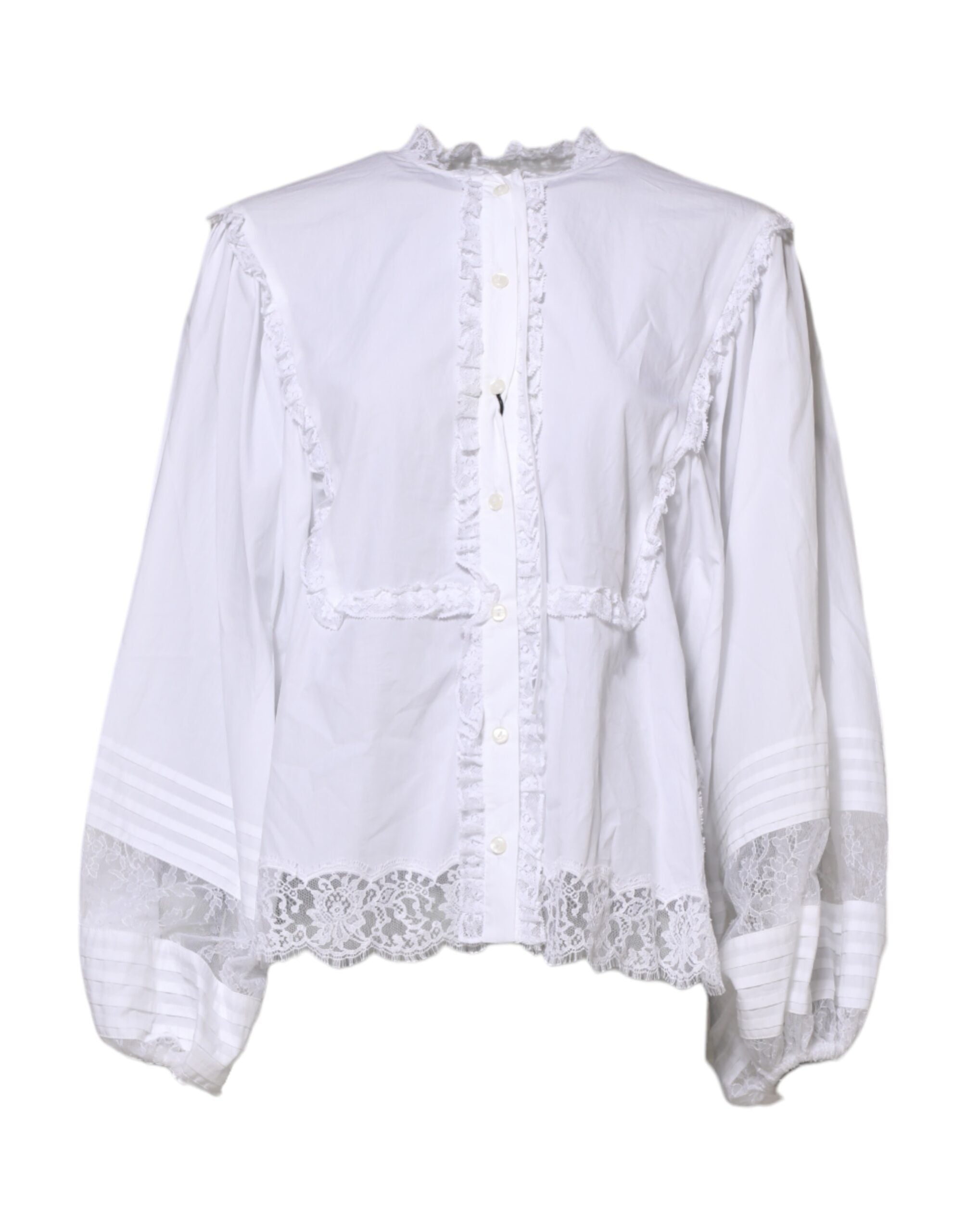 Dolce & Gabbana White Ruffled Lace Embellished Blouse Top Dolce & Gabbana
