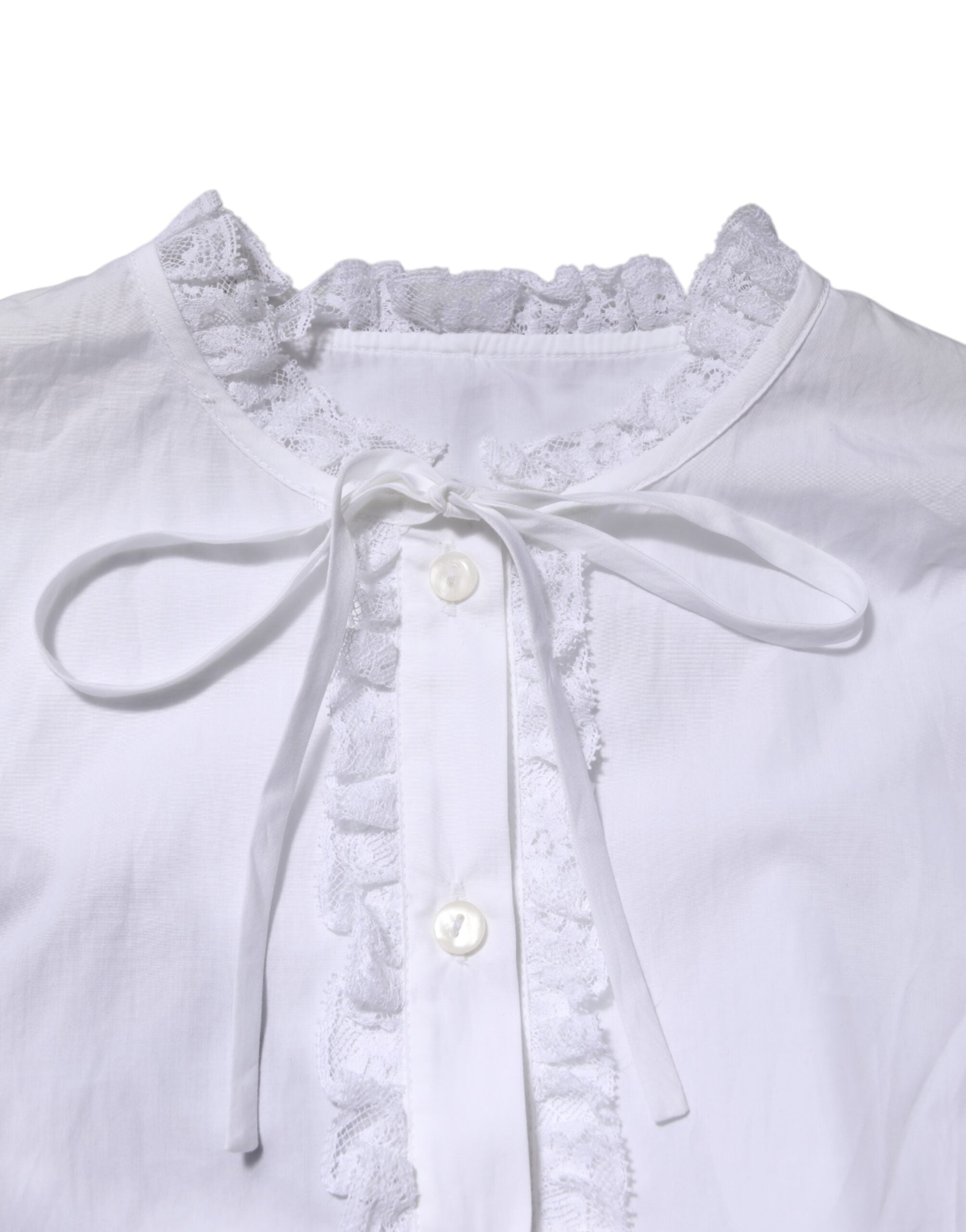 Dolce & Gabbana White Ruffled Lace Embellished Blouse Top Dolce & Gabbana