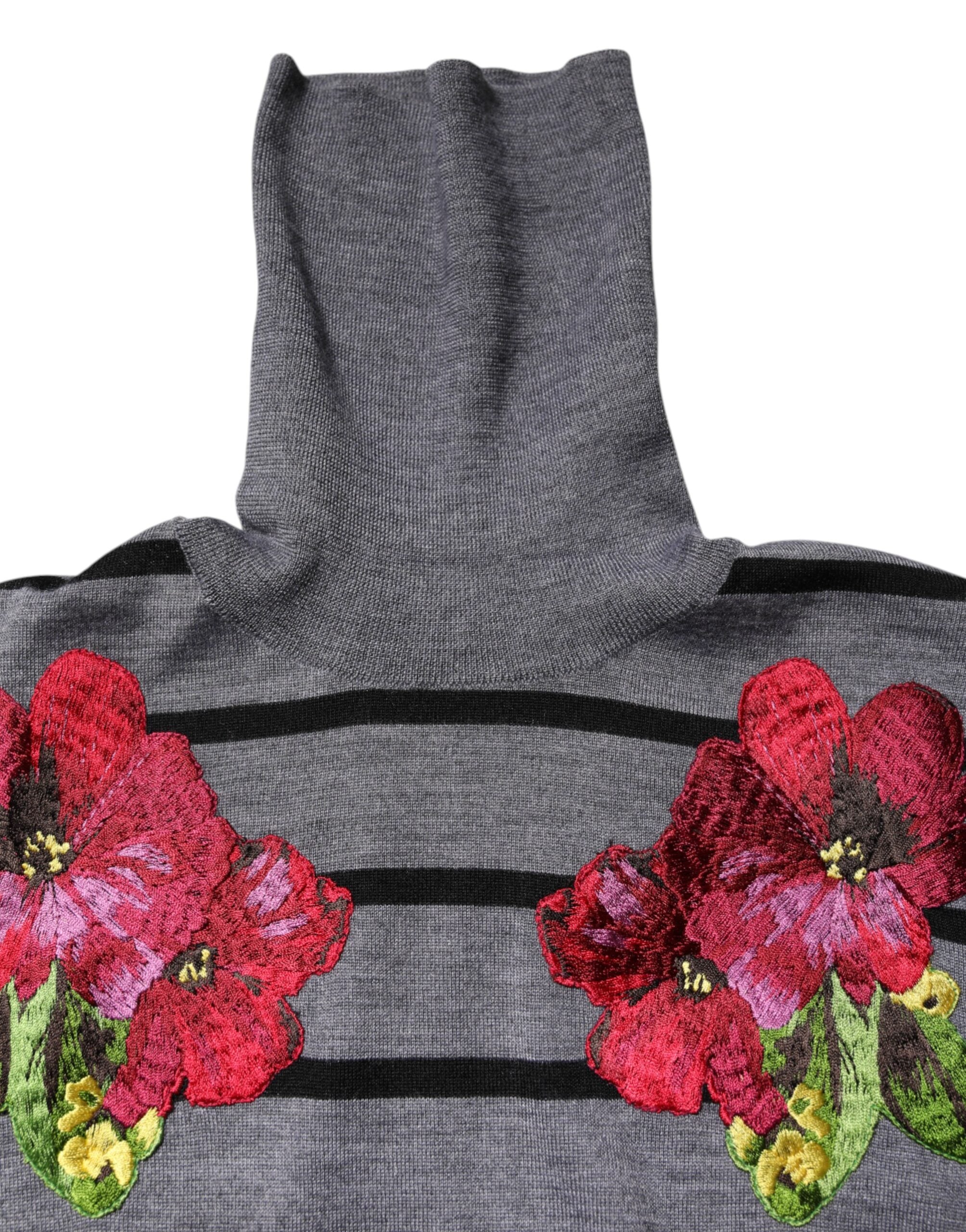 Dolce & Gabbana Gray Floral Embroidery Pullover Sweater Dolce & Gabbana