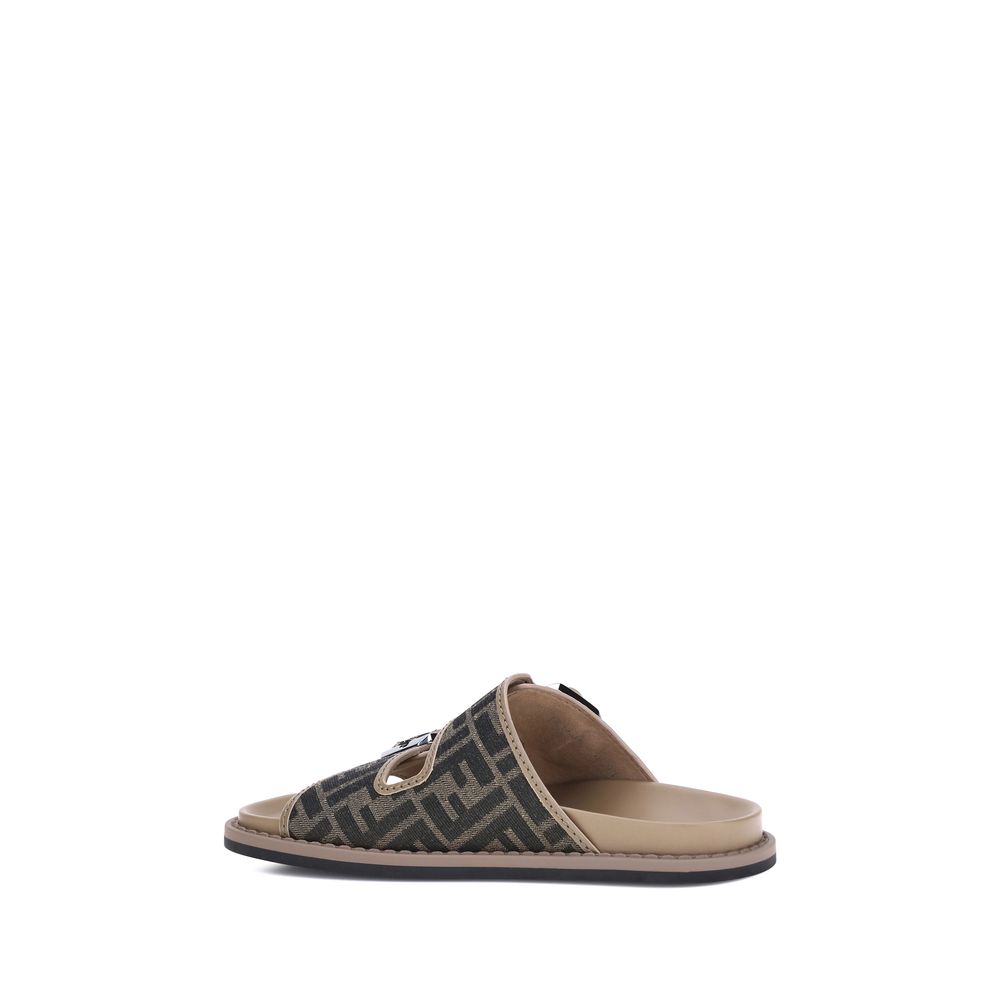 Fendi Brown Calf Leather Bos Taurus Flat Sandals Fendi