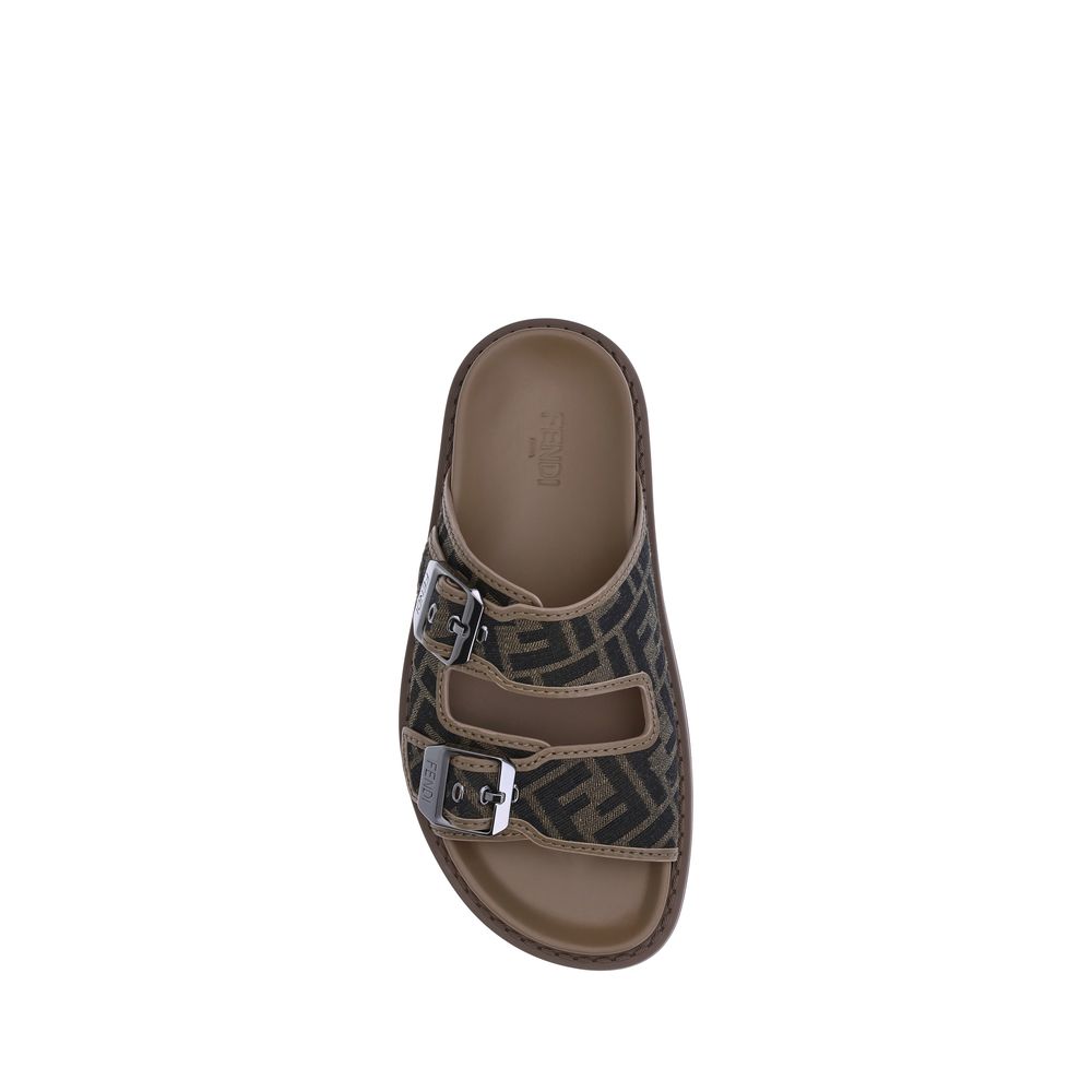 Fendi Brown Calf Leather Bos Taurus Flat Sandals Fendi