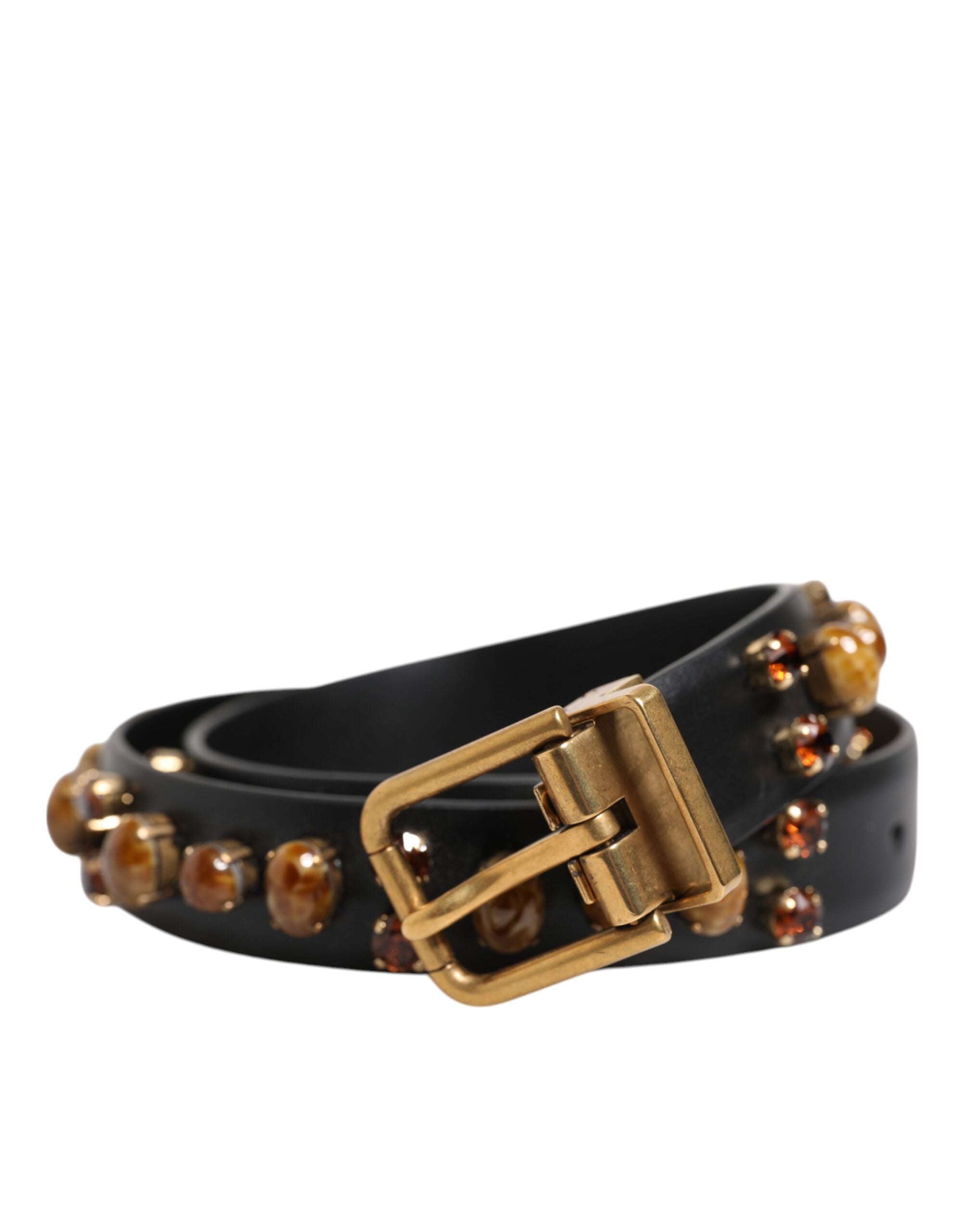 Dolce & Gabbana Black Leather Studded Gold Tone Buckle Belt Dolce & Gabbana