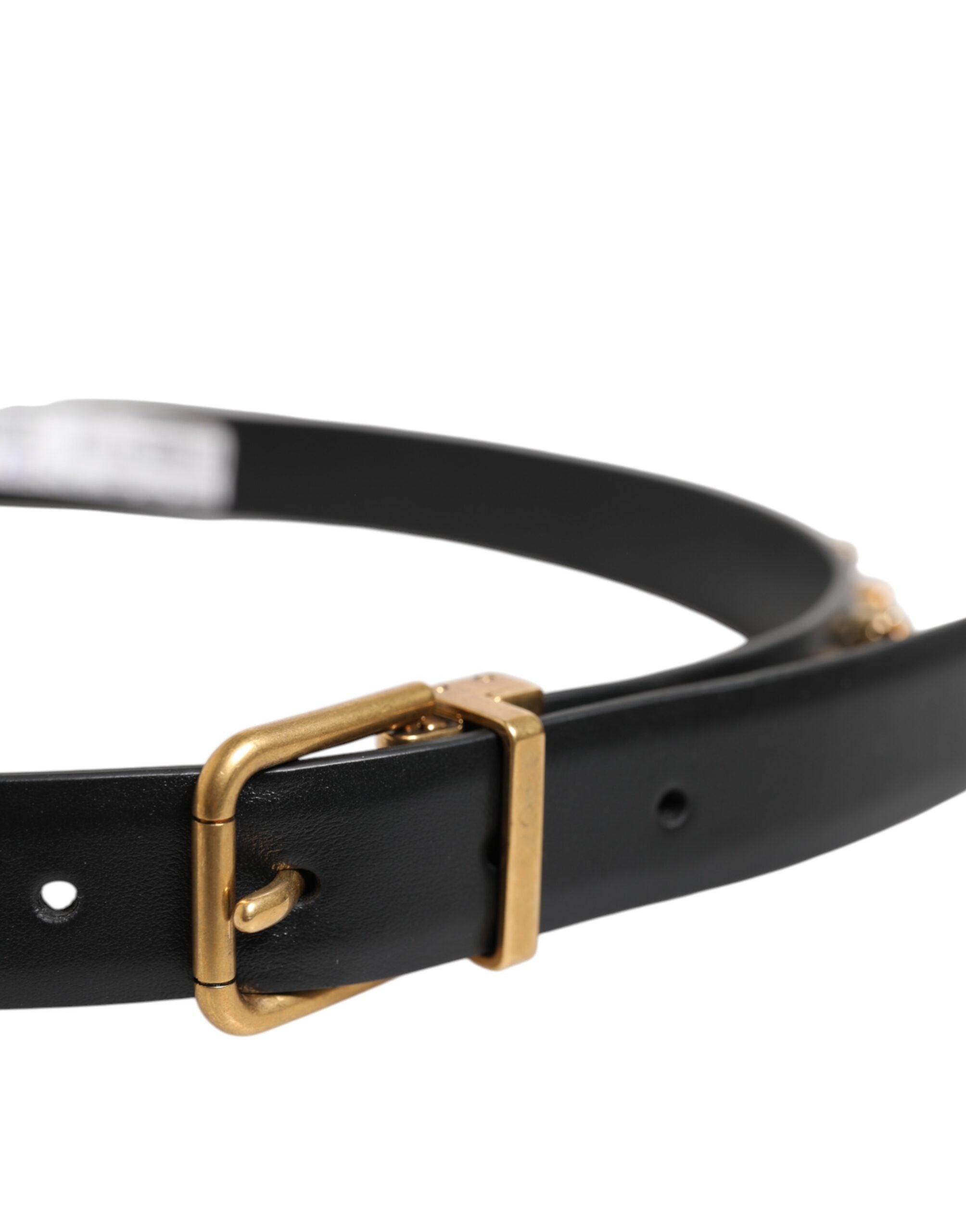 Dolce & Gabbana Black Leather Studded Gold Tone Buckle Belt Dolce & Gabbana