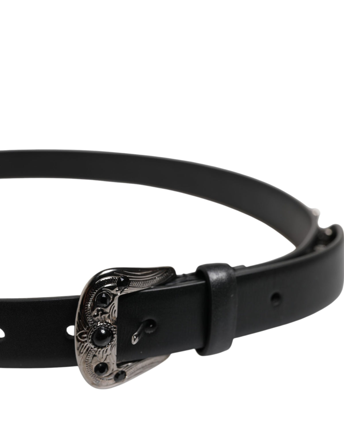 Dolce & Gabbana Black Studded Leather Metal Logo Buckle Belt