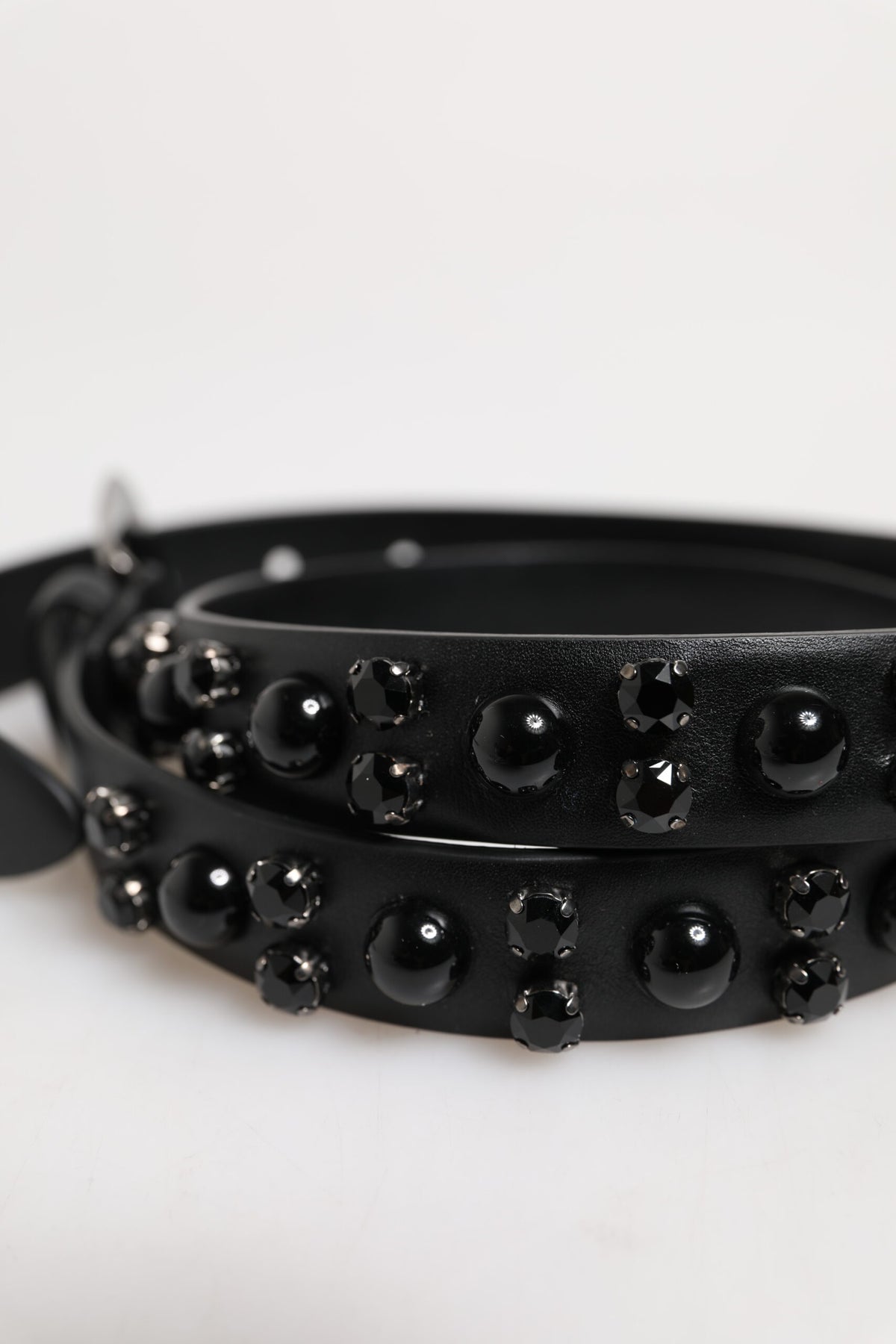 Dolce & Gabbana Black Studded Leather Metal Logo Buckle Belt