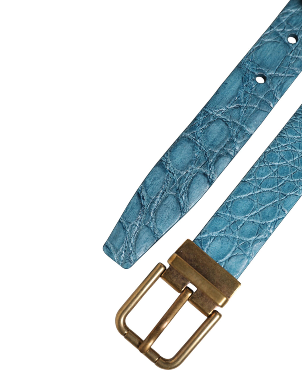 Dolce & Gabbana Blue Leather Classic Gold Metal Buckle Belt