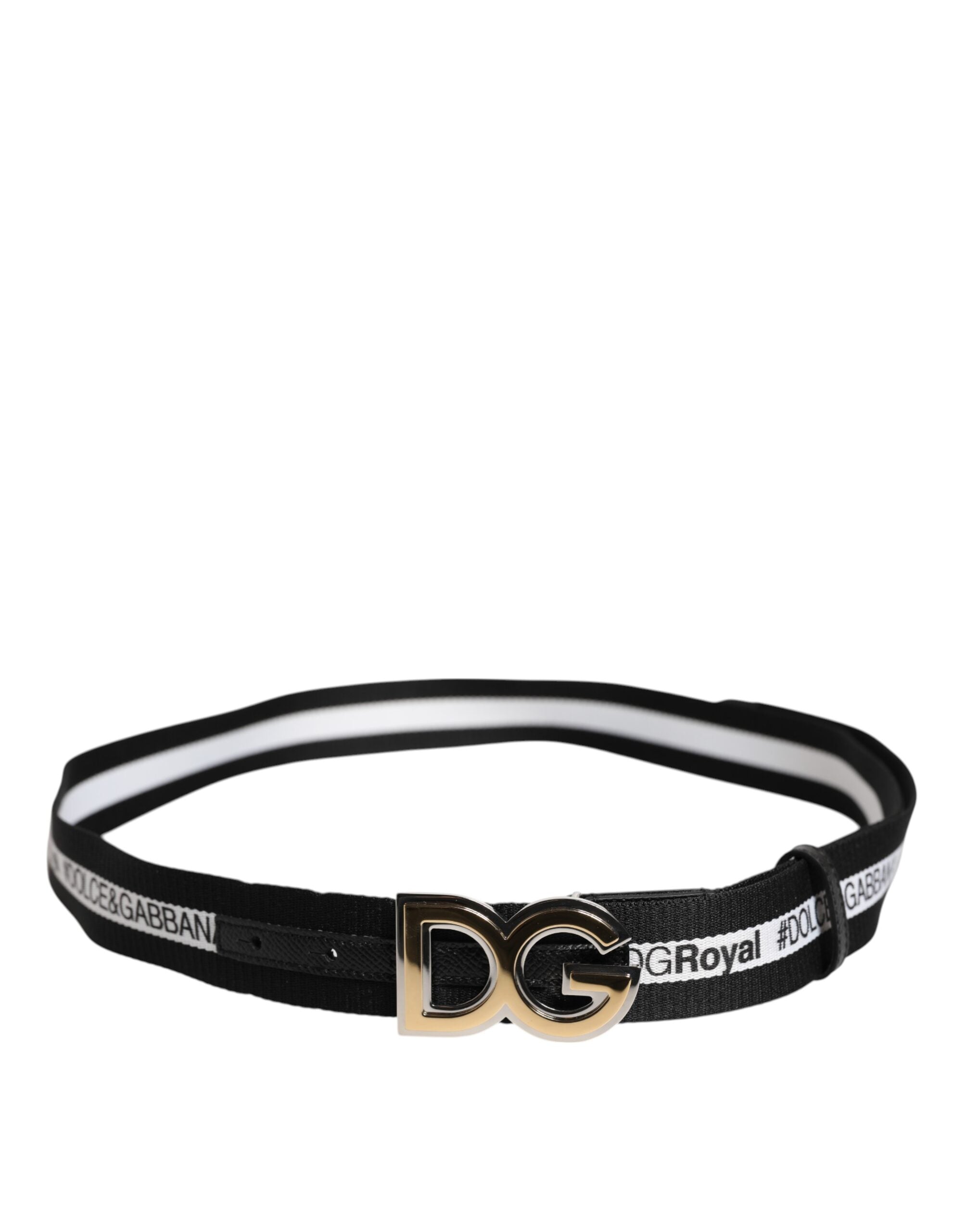 Dolce & Gabbana Black Cotton Metal DG Logo Gold Buckle Belt Dolce & Gabbana