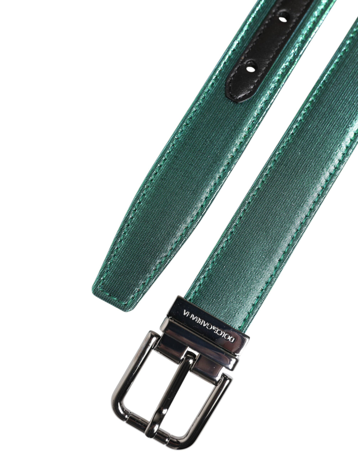 Dolce & Gabbana Green Black Polyester Metal Buckle Belt