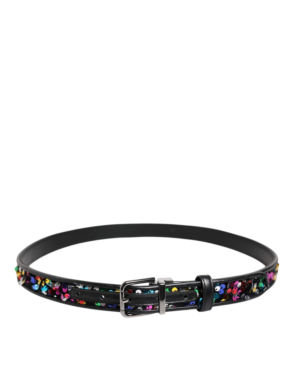 Dolce & Gabbana Black Sequin Embellished Metal Buckle Belt
