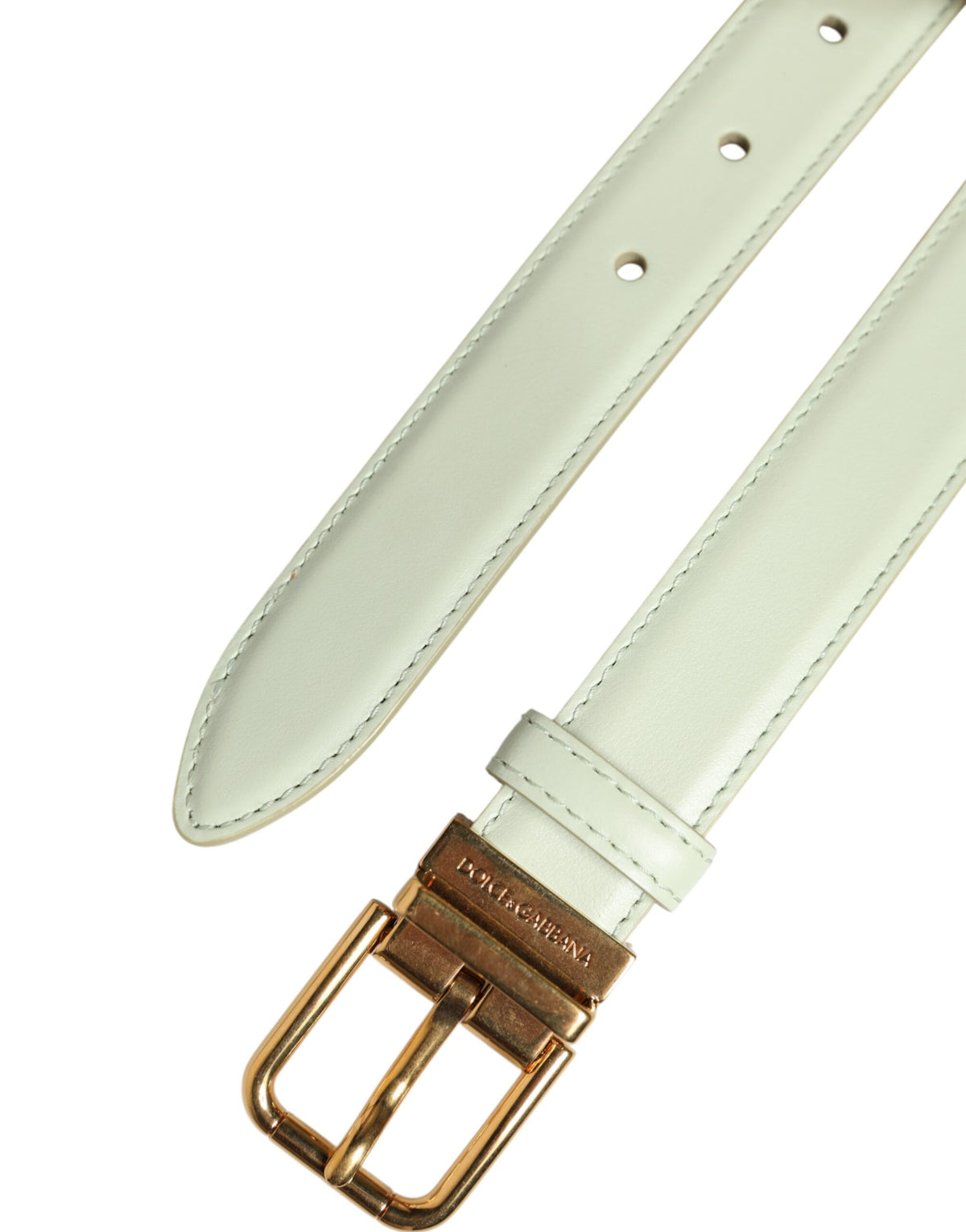 Dolce & Gabbana Light Green Leather Gold Metal Buckle Belt