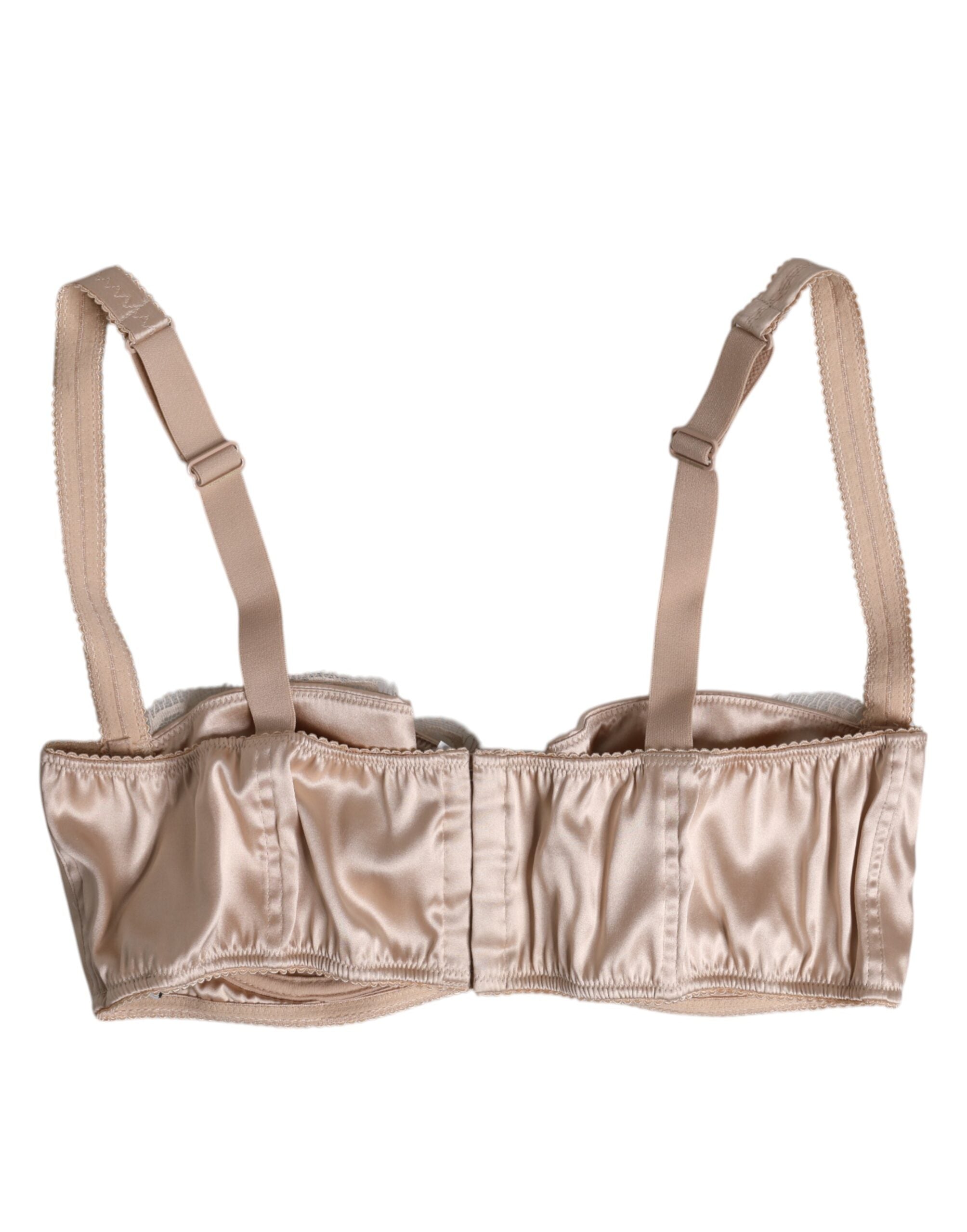 Dolce & Gabbana Biege Silk Underwired Balconette Bra Underwear Dolce & Gabbana