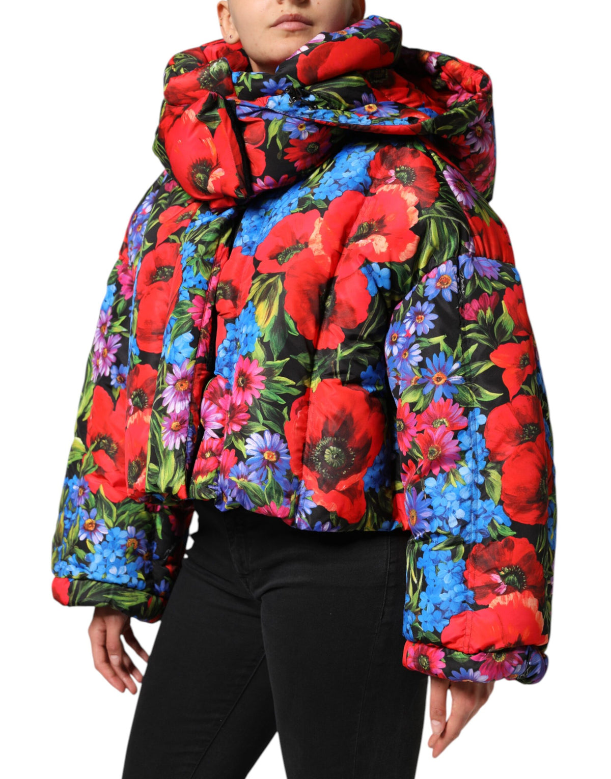 Dolce & Gabbana Multicolor Floral Hooded Puffer Coat Jacket