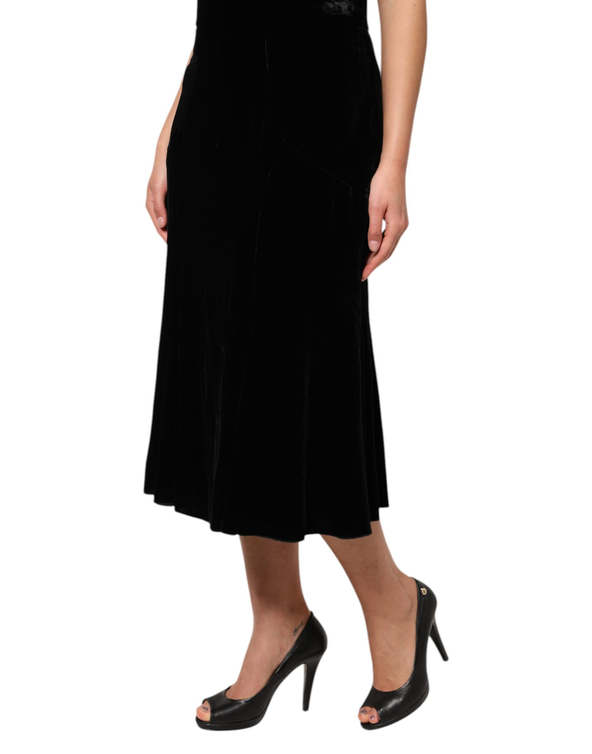 Dolce & Gabbana Black High Waist Fit Flared Midi Skirt