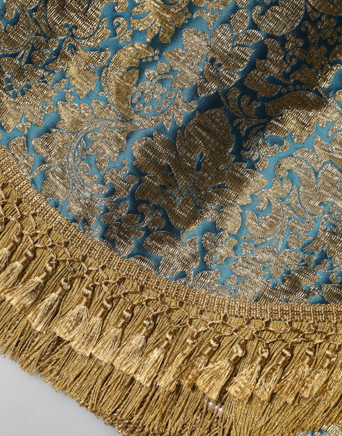 Dolce & Gabbana Blue Floral Jacquard Tasseled Mini Skirt