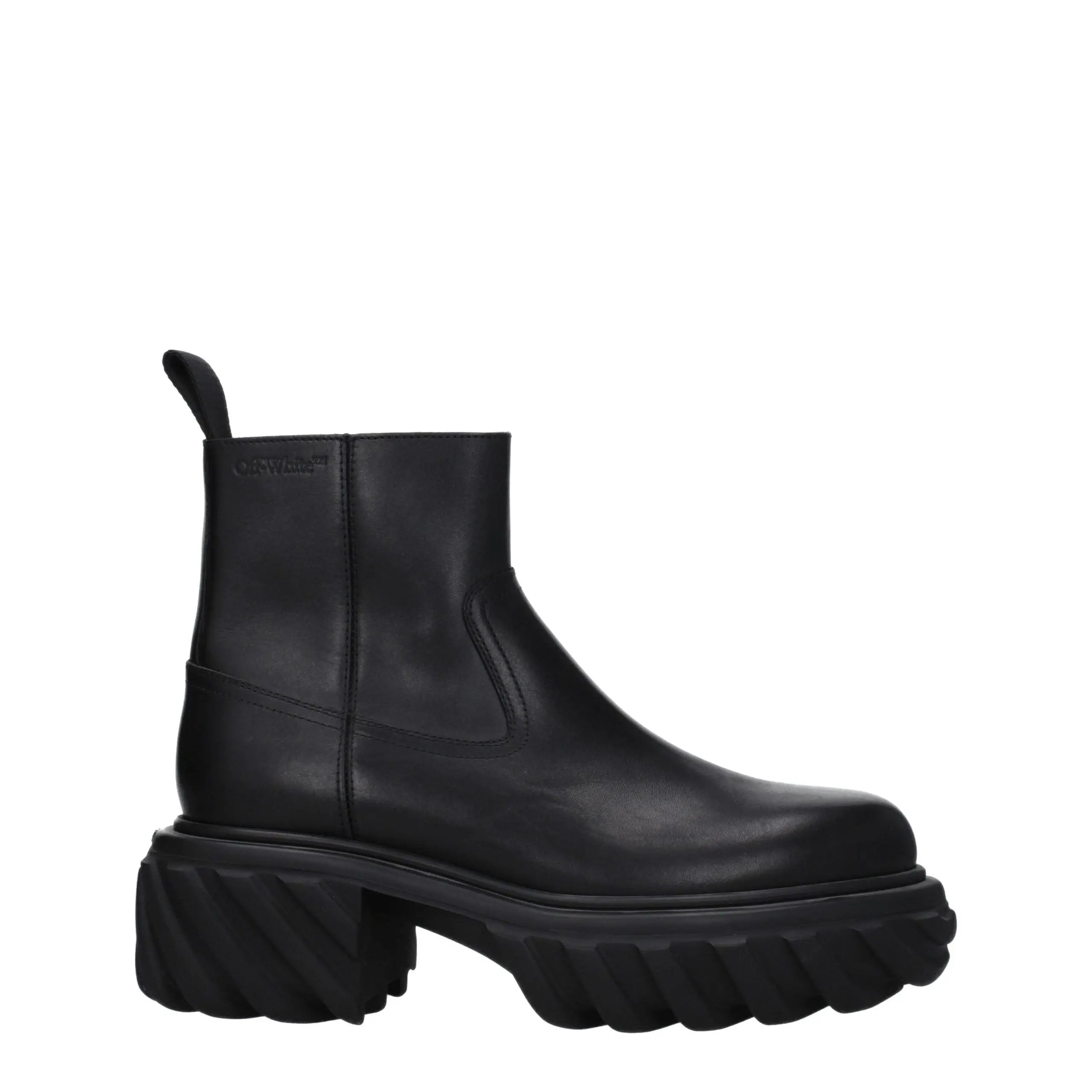 Off-White Black Leather Ankle Boots Off-White