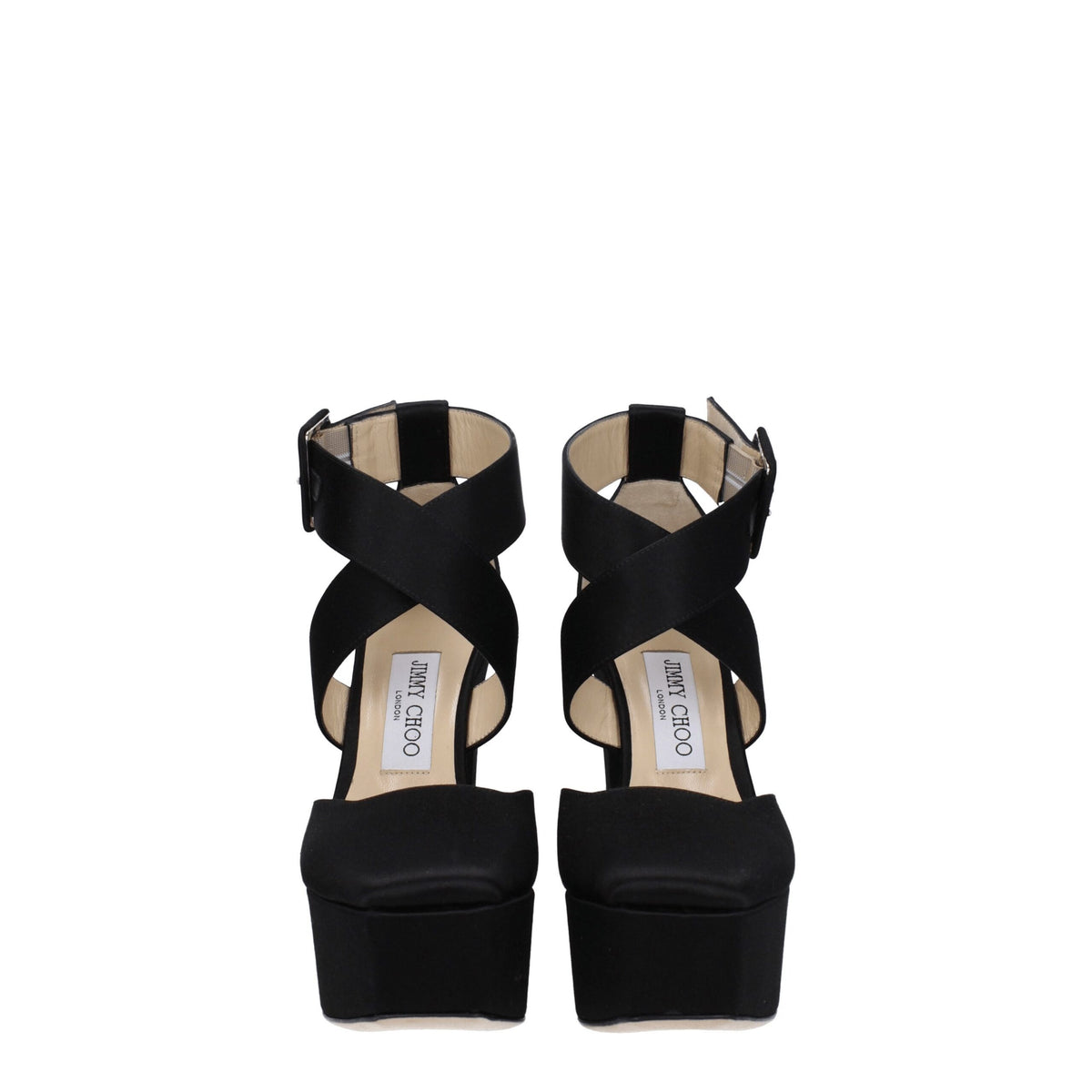 Jimmy Choo Black Satin Platform Sandals