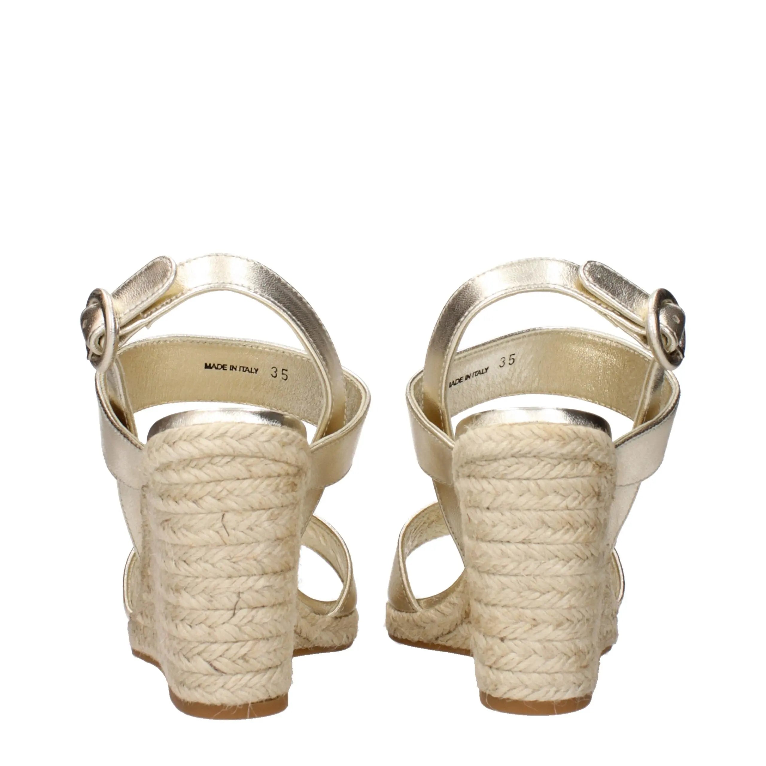 Prada Gold Leather Wedge Sandals Prada