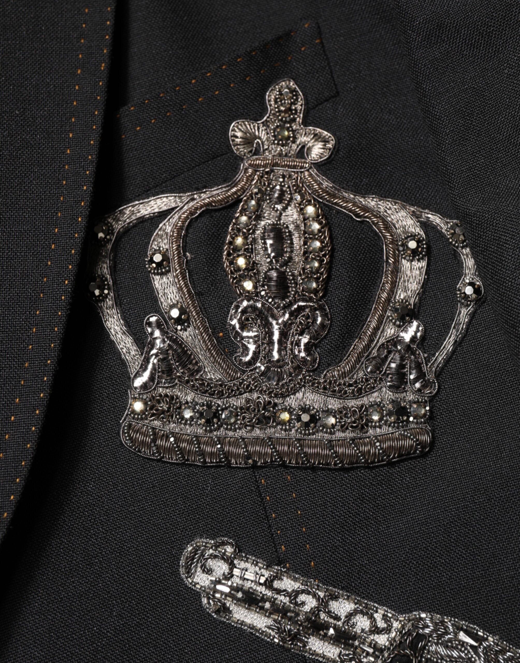Dolce & Gabbana Black Bee Crown Embellished Suit Coat Blazer Dolce & Gabbana