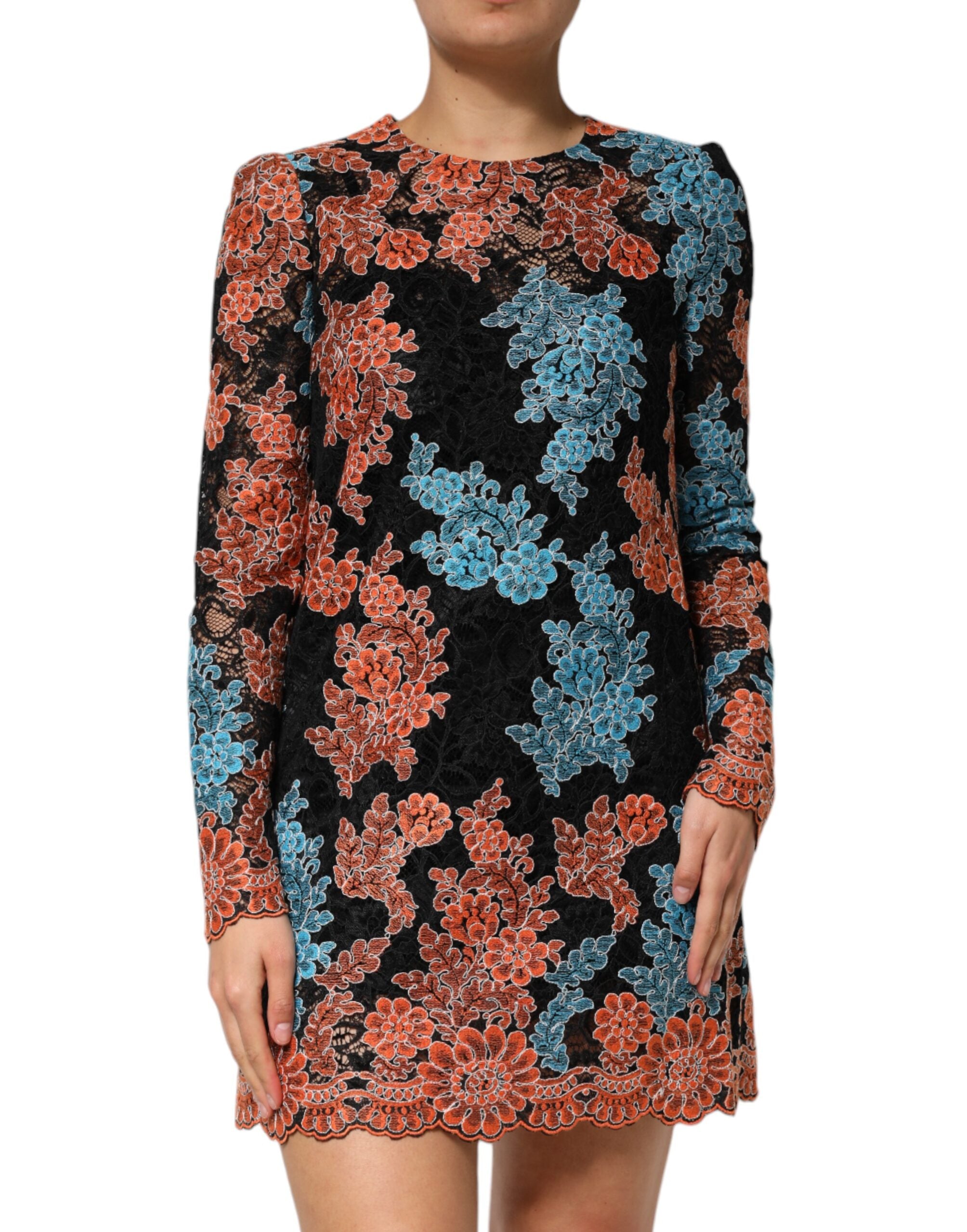Dolce & Gabbana Multicolor Floral Embroidery Shift Mini Dress Dolce & Gabbana