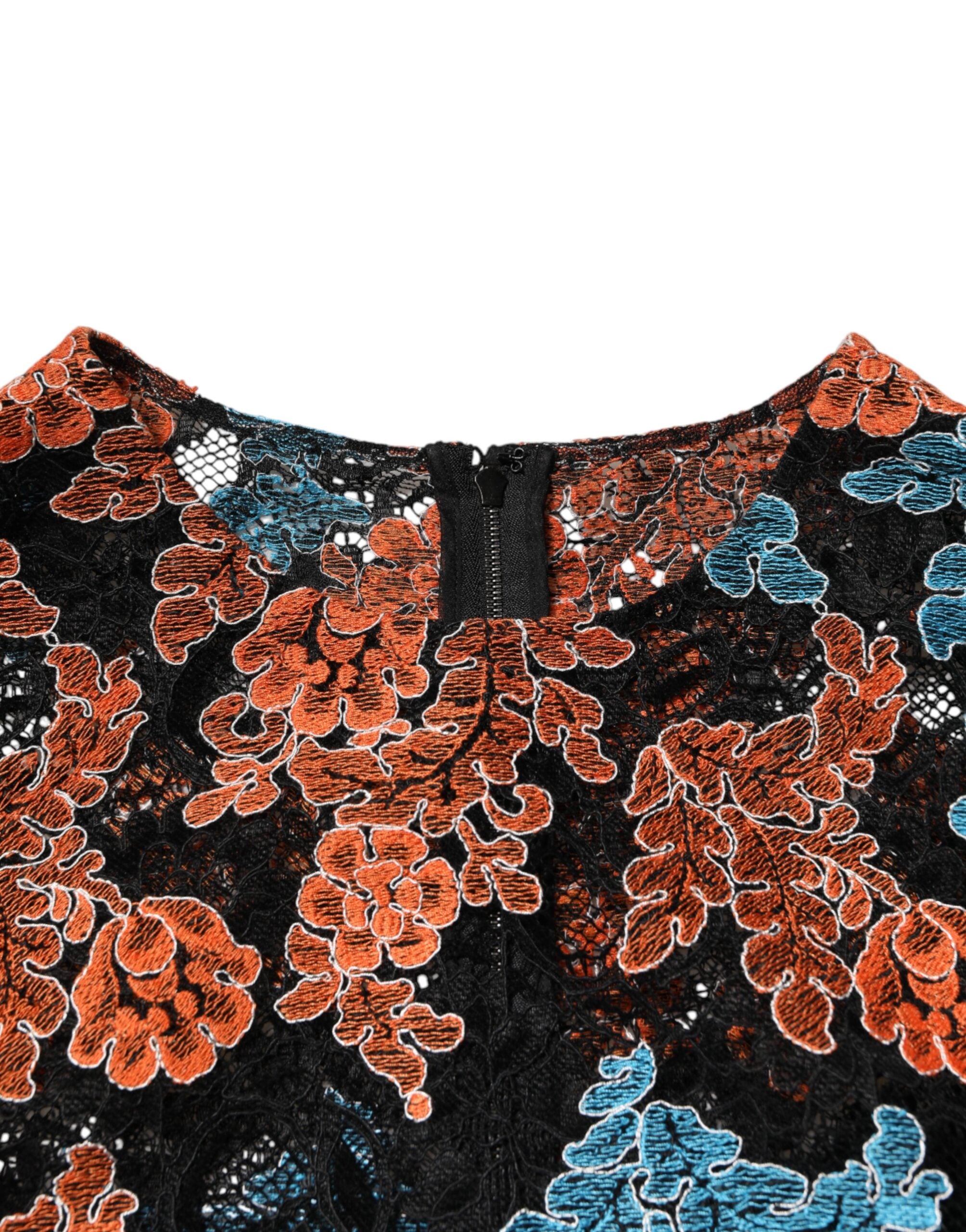 Dolce & Gabbana Multicolor Floral Embroidery Shift Mini Dress Dolce & Gabbana