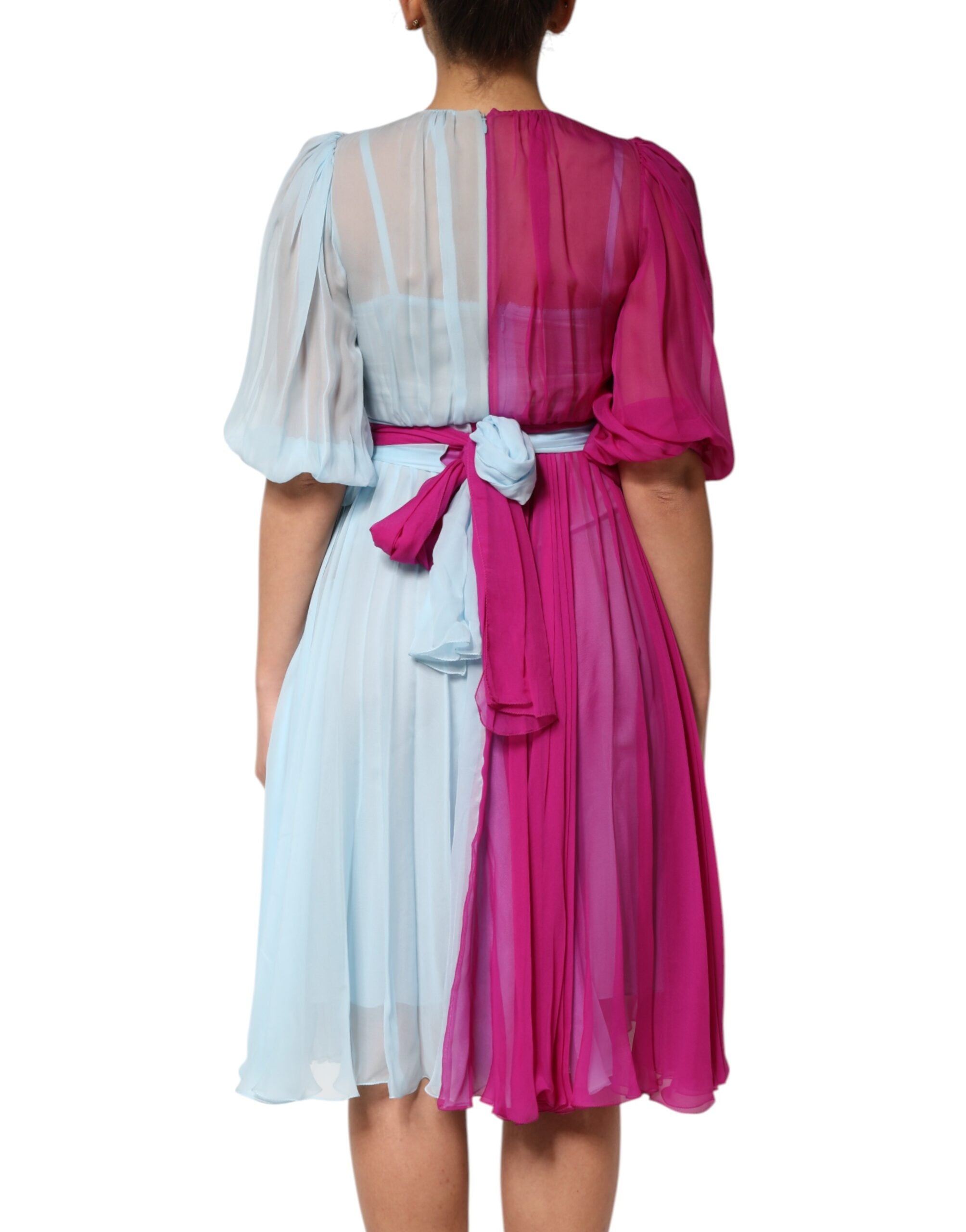 Dolce & Gabbana Fuchsia Light Blue Silk Two Tone Midi Dress Dolce & Gabbana