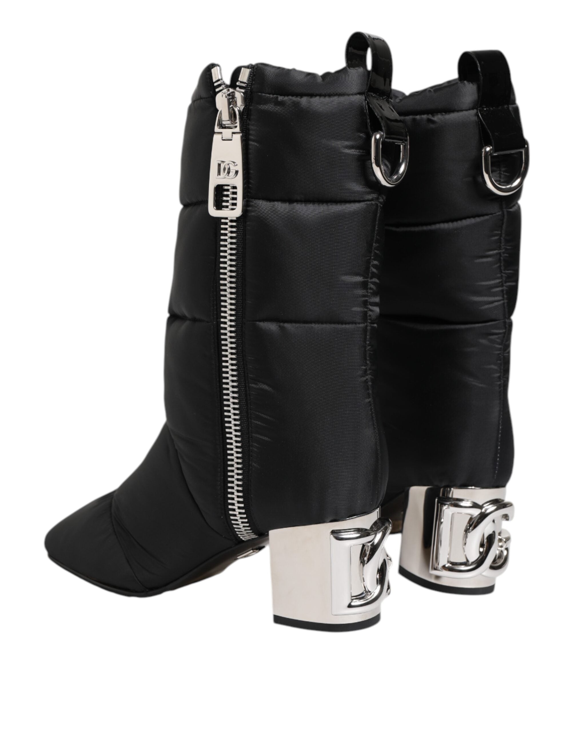 Dolce & Gabbana Black Padded Mid Calf Logo Heel Boots Shoes Dolce & Gabbana