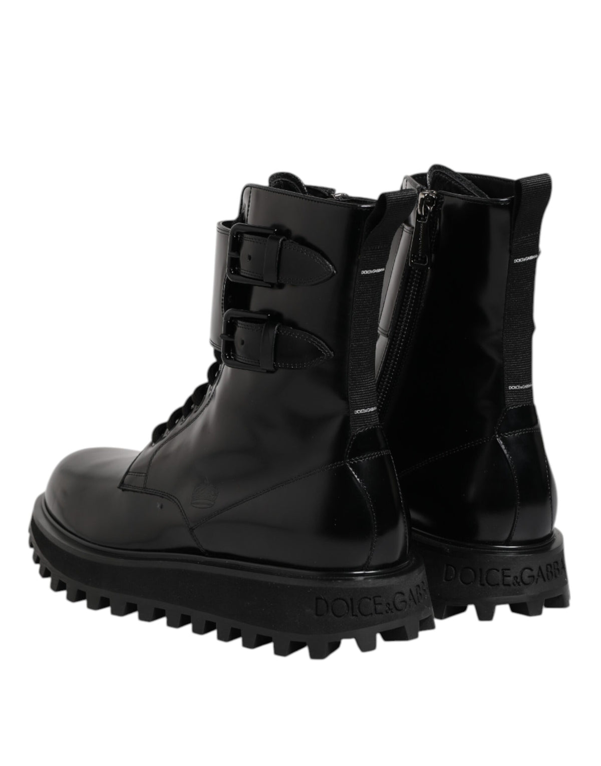 Dolce & Gabbana Black Leather Lace Up Mid Calf Boots Shoes