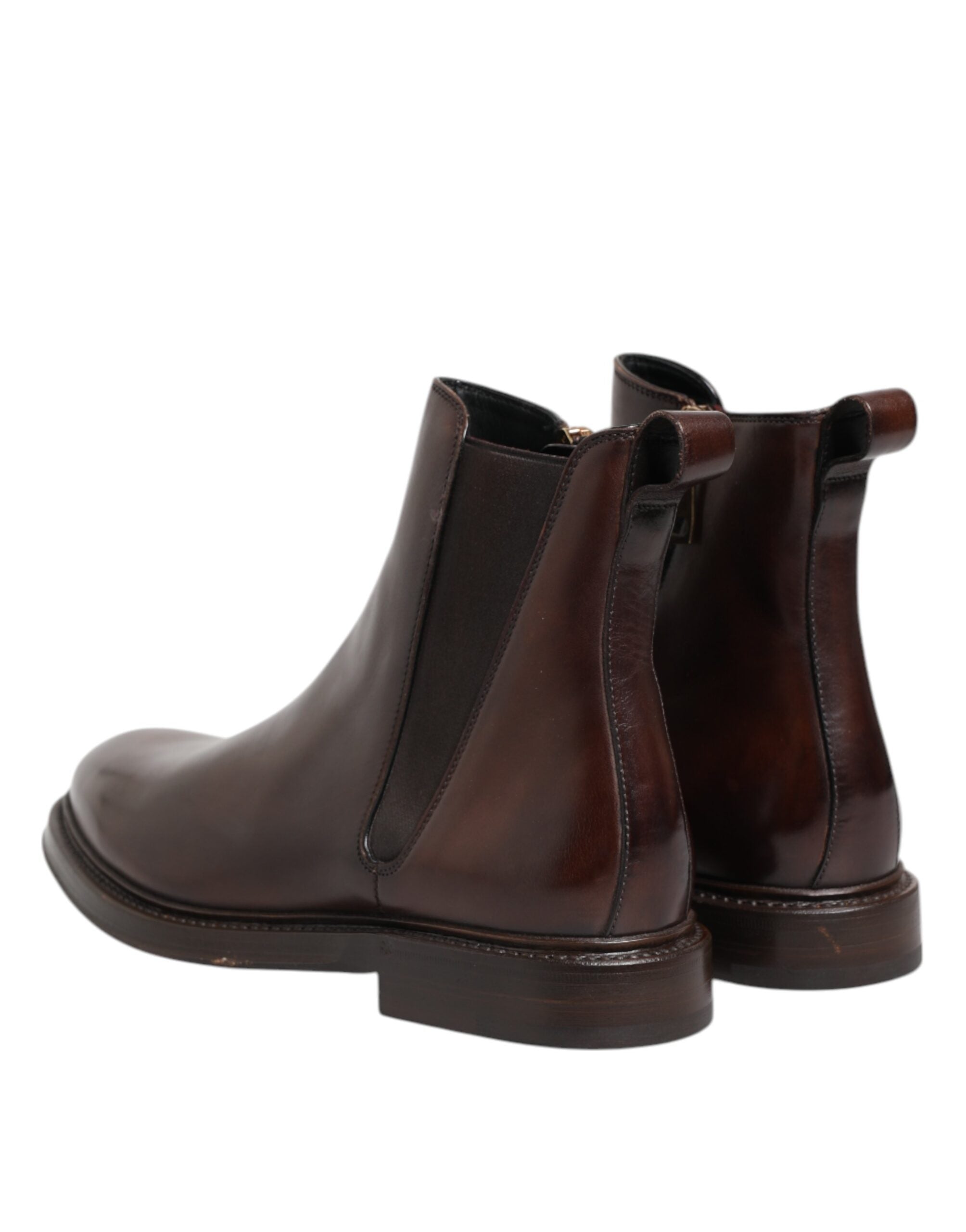 Dolce & Gabbana Brown Chelsea Leather Mid Calf Boots Shoes Dolce & Gabbana