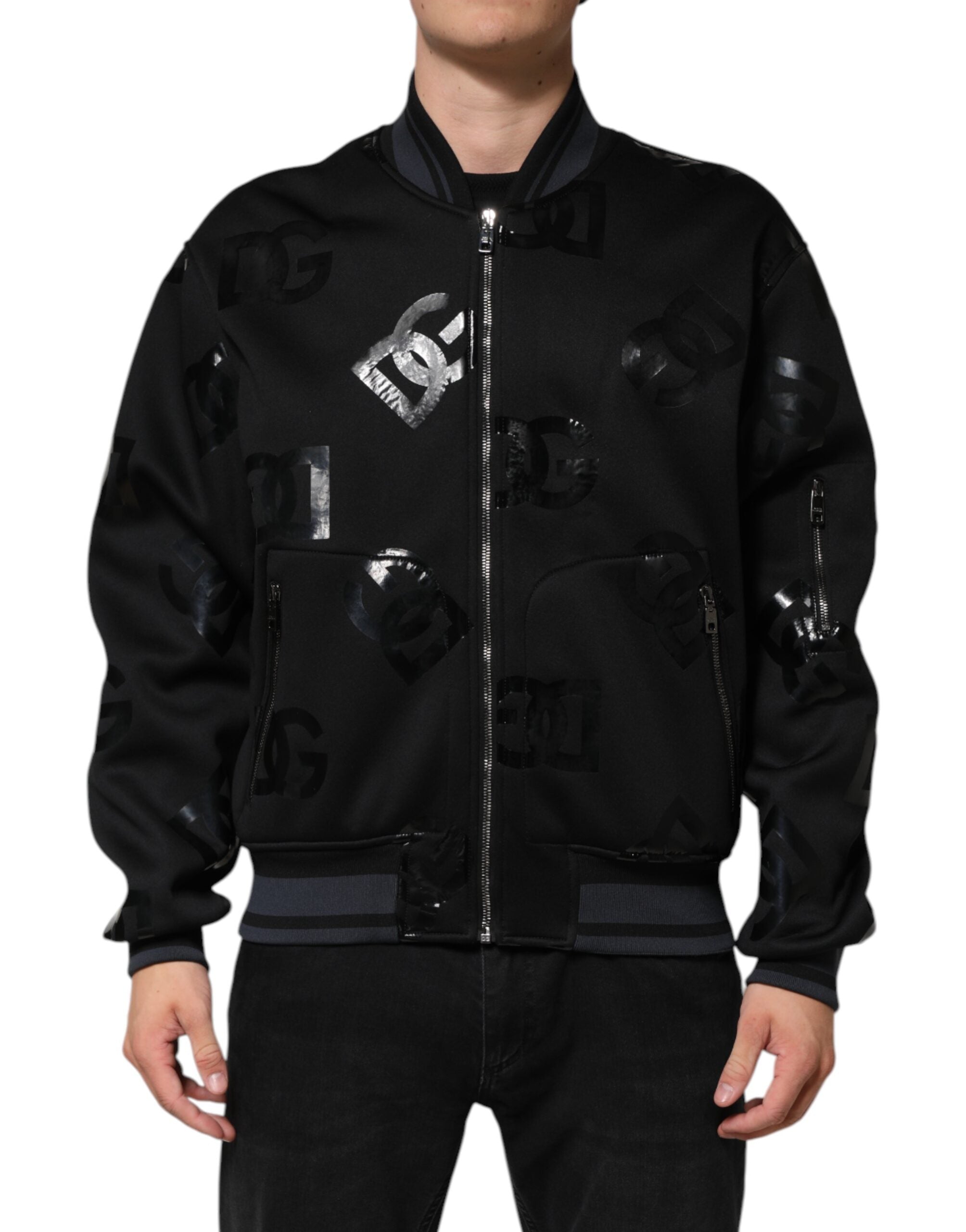 Dolce & Gabbana Black Wool Logo DG Mania Men Bomber Jacket Dolce & Gabbana