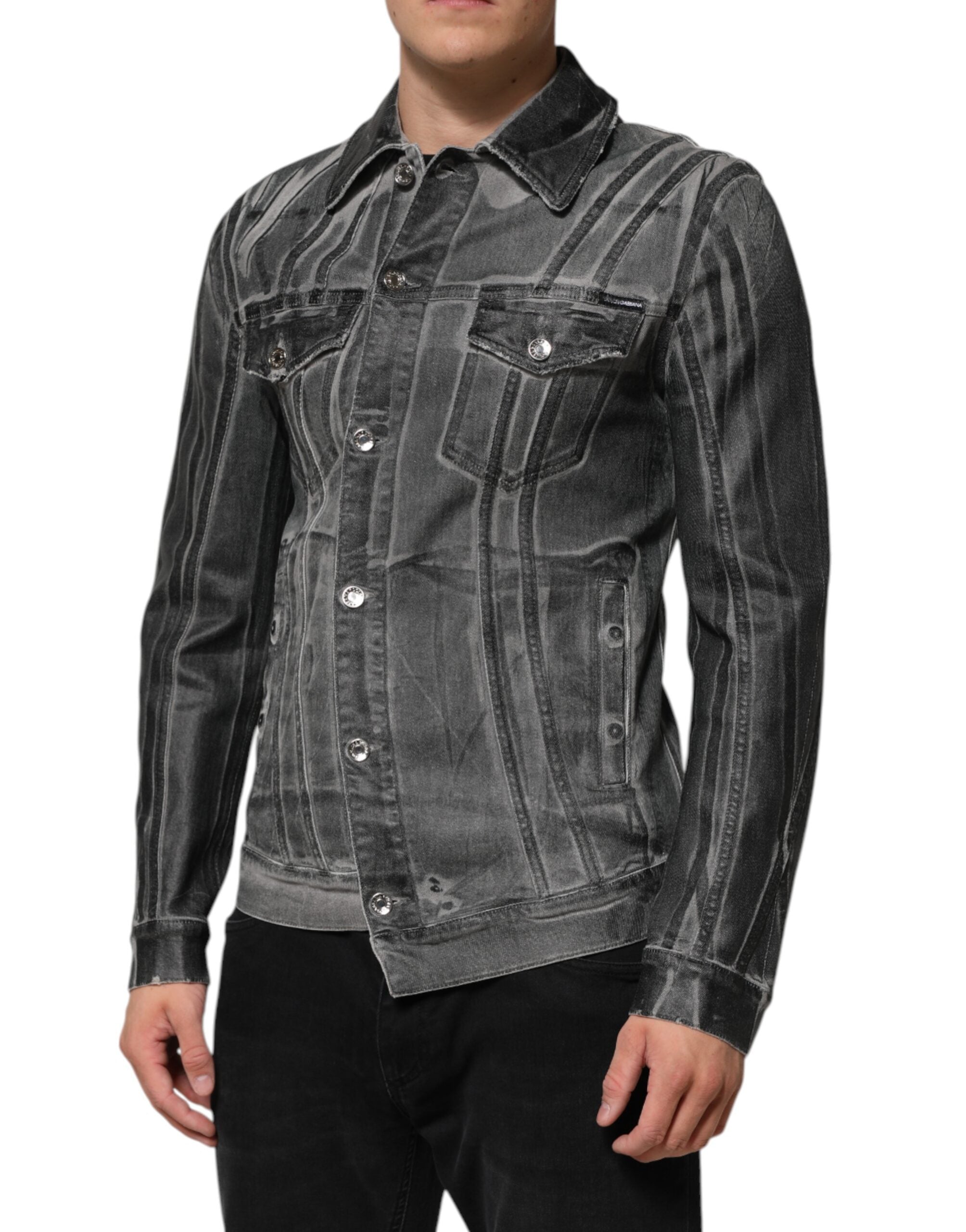 Dolce & Gabbana Gray Washed Cotton Stretch Denim Jacket Dolce & Gabbana