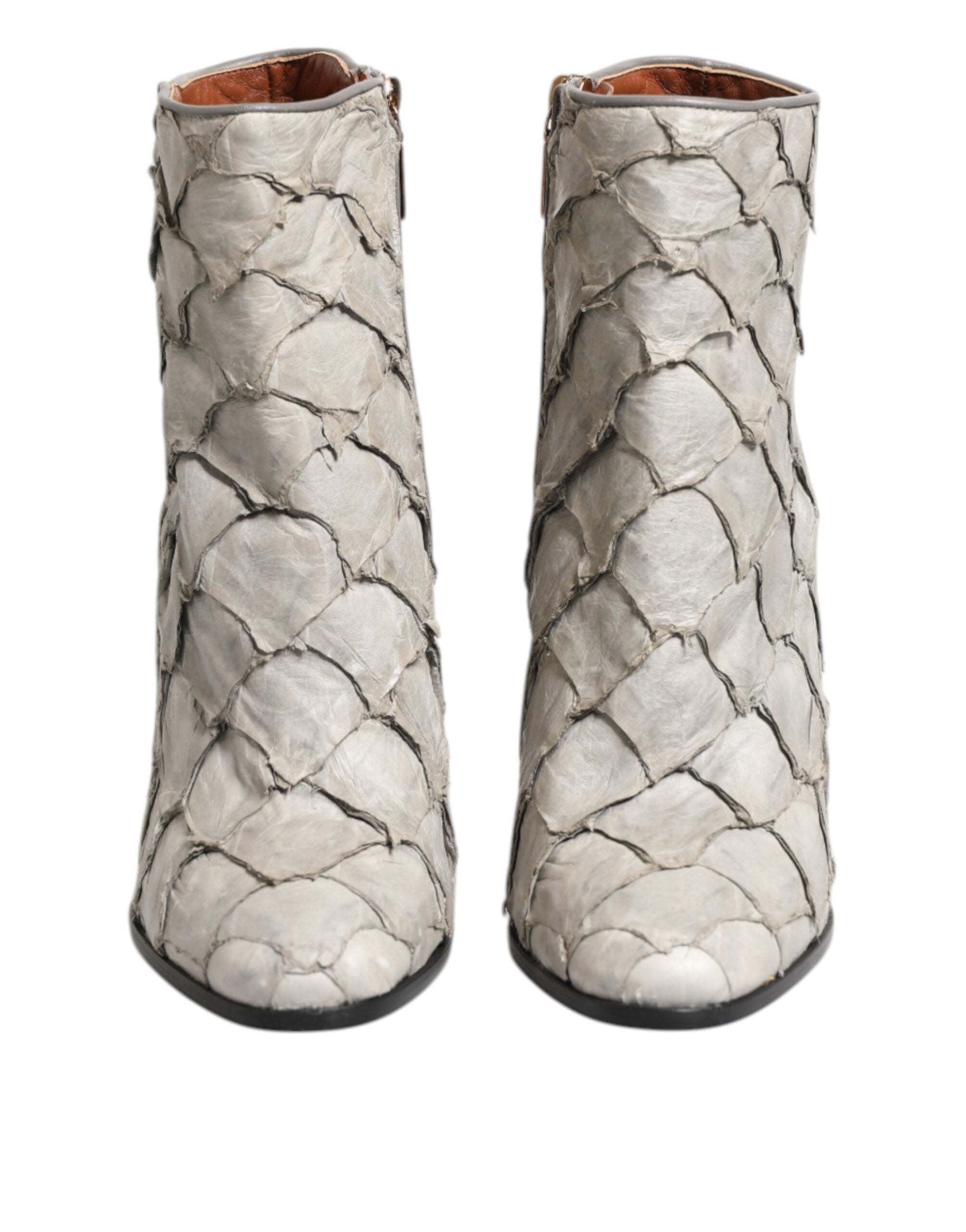 Dolce & Gabbana Off White Leather Heels Ankle Boots Shoes Dolce & Gabbana