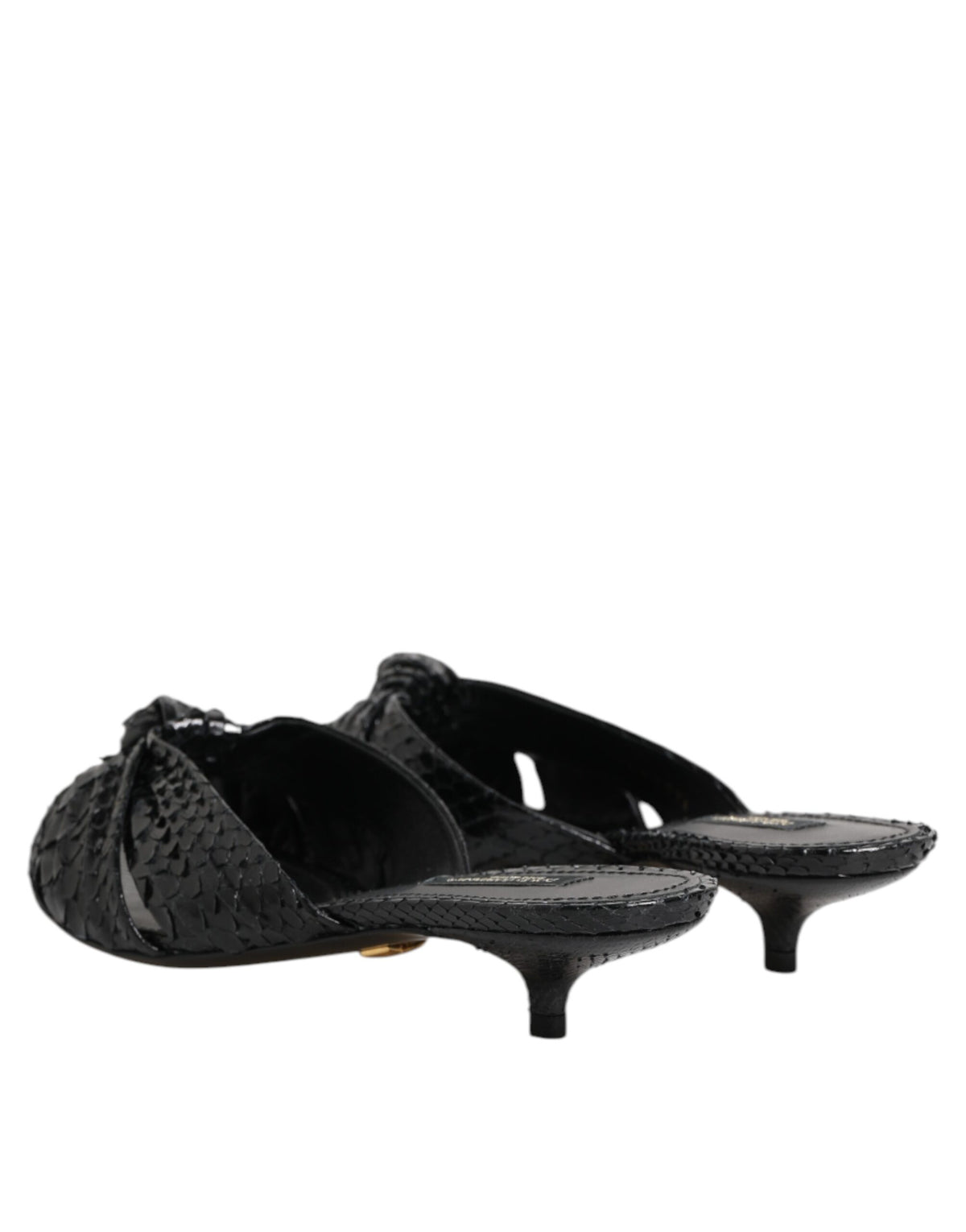 Dolce & Gabbana Black Leather Heels Slides Sandals Shoes