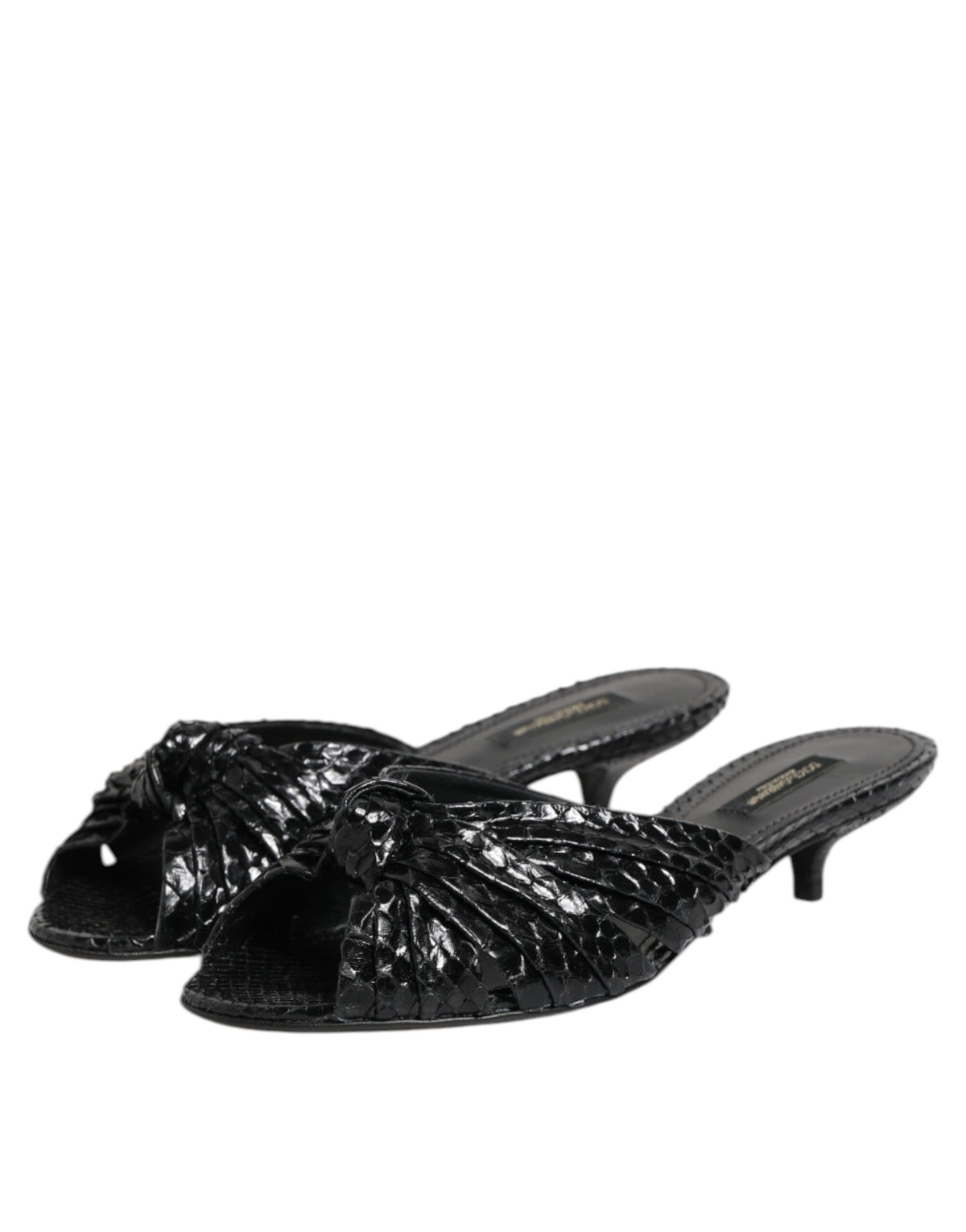 Dolce & Gabbana Black Leather Heels Slides Sandals Shoes