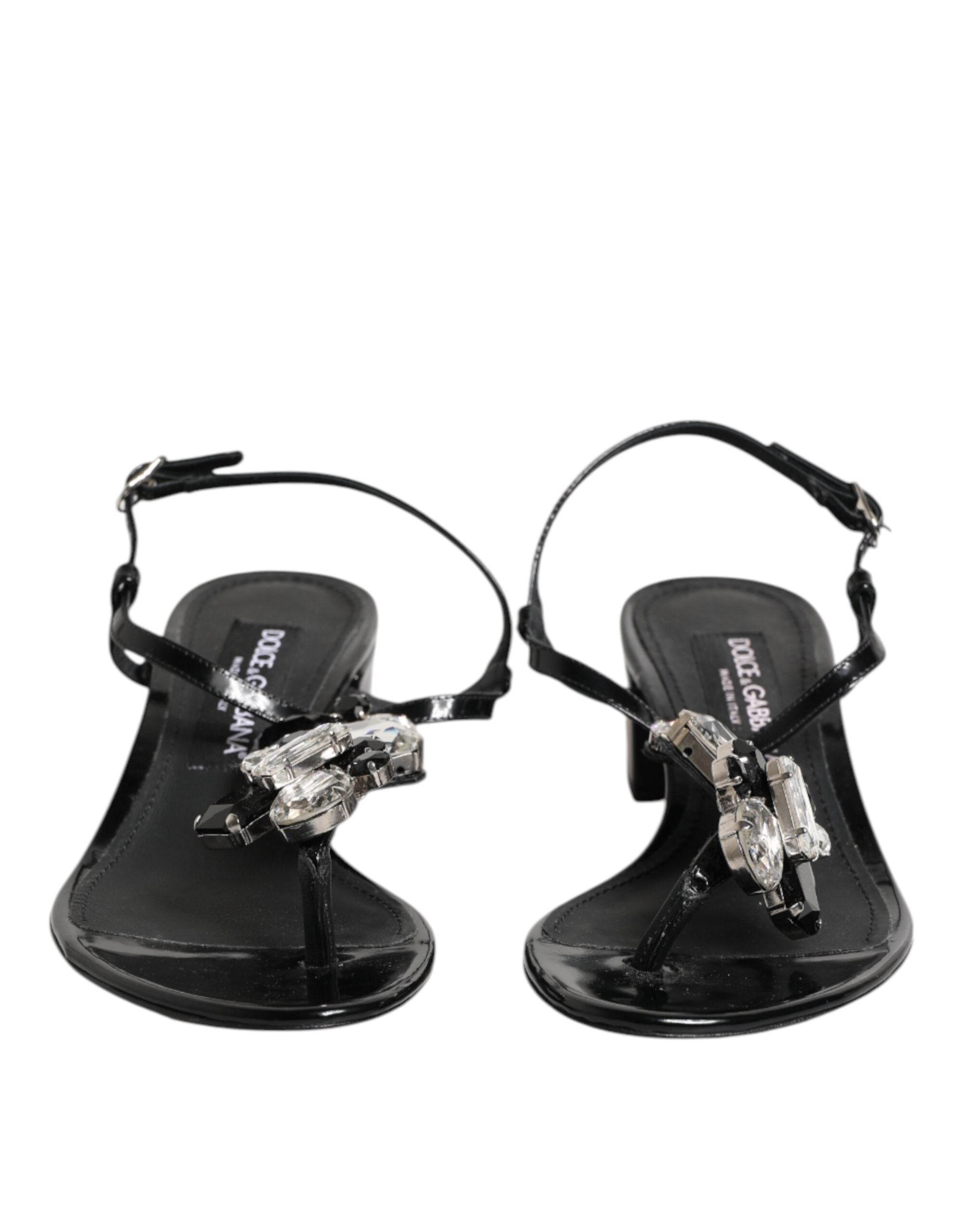 Dolce & Gabbana Black Leather Crystal Ankle Strap Sandals Shoes Dolce & Gabbana