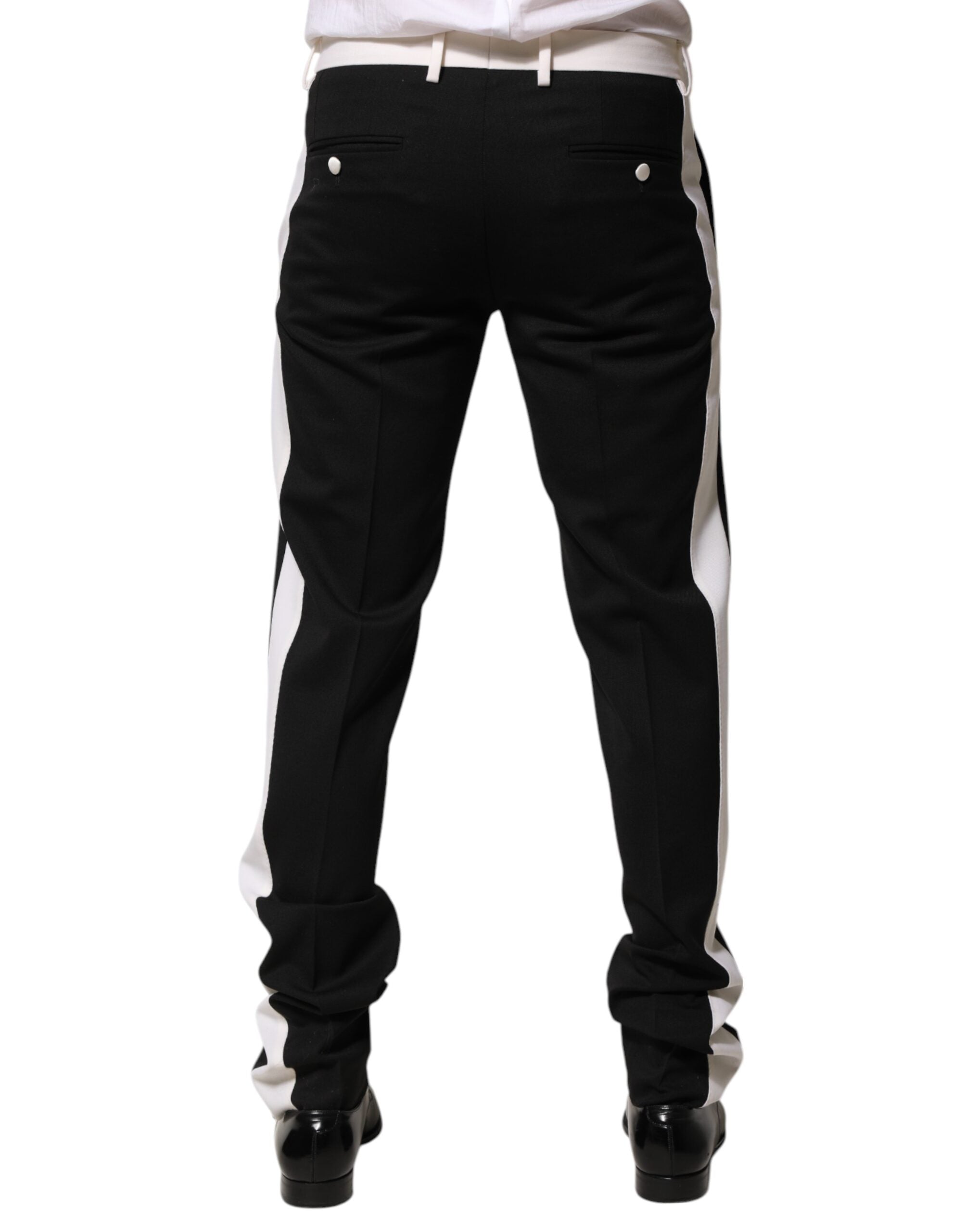 Dolce & Gabbana Black White Stripe Wool Men Trouser Pants Dolce & Gabbana