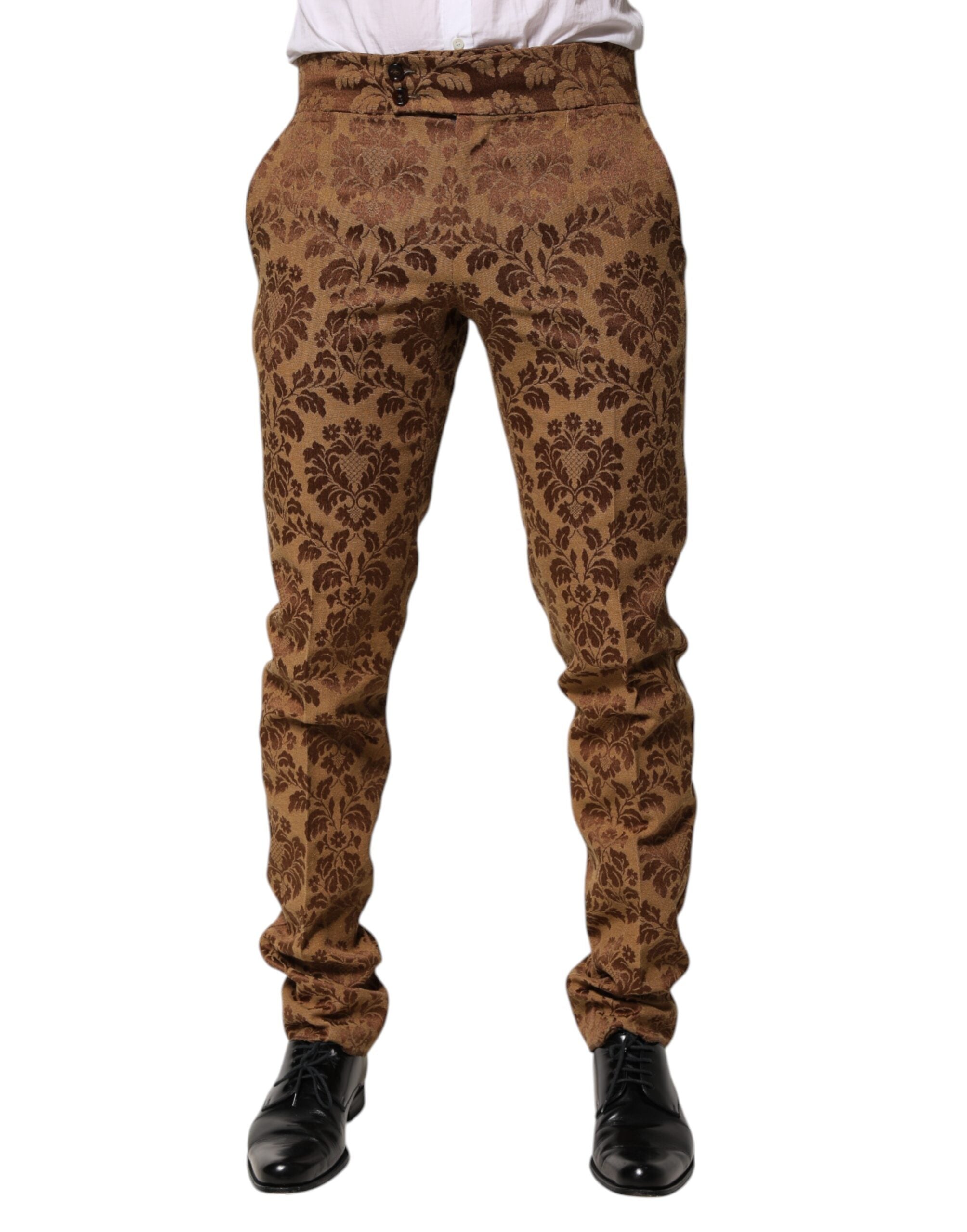 Dolce & Gabbana Brown Floral Jacquard Men Skinny Trouser Pants Dolce & Gabbana