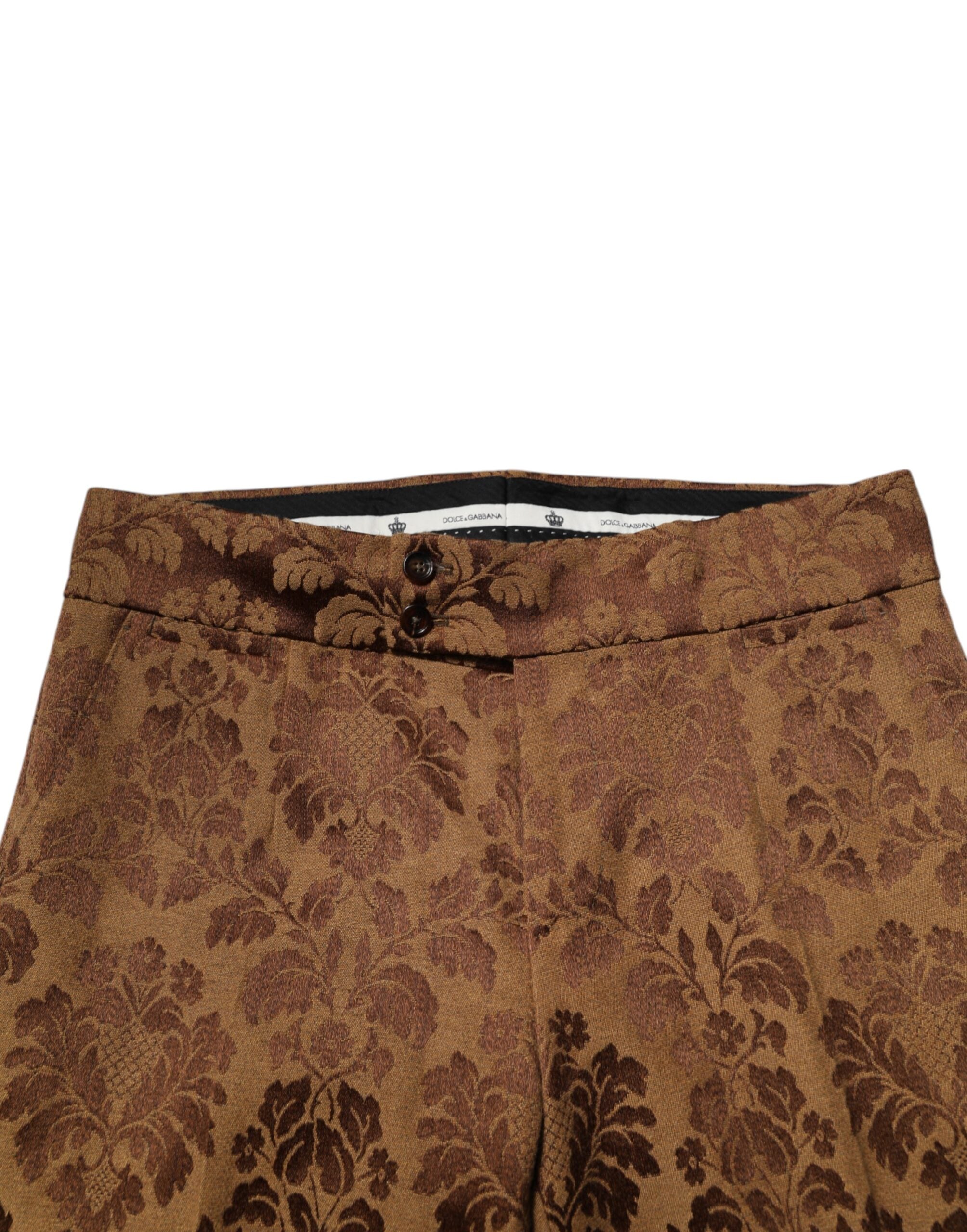 Dolce & Gabbana Brown Floral Jacquard Men Skinny Trouser Pants Dolce & Gabbana