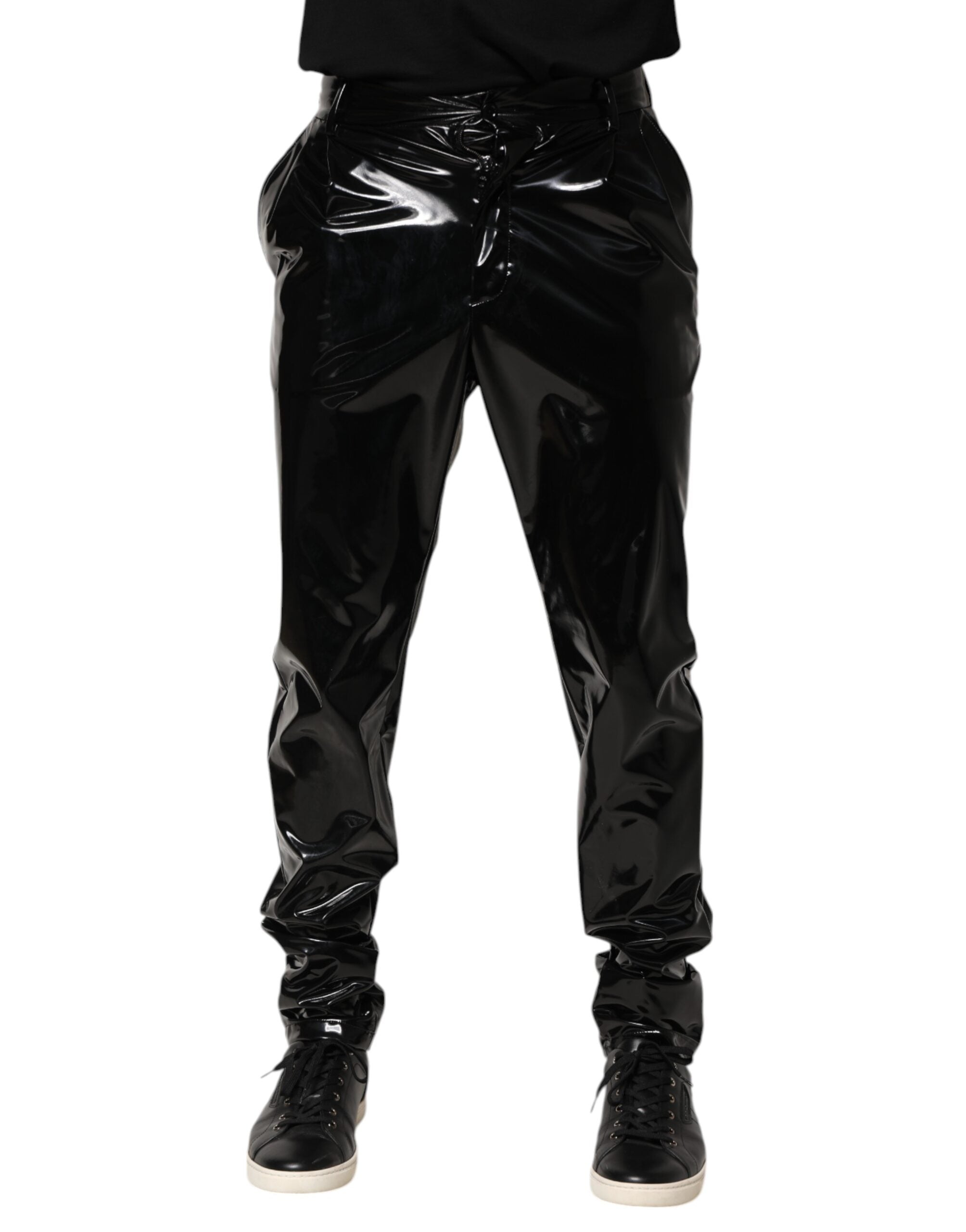 Dolce & Gabbana Black Polyester Mid Waist Men Trouser Pants Dolce & Gabbana