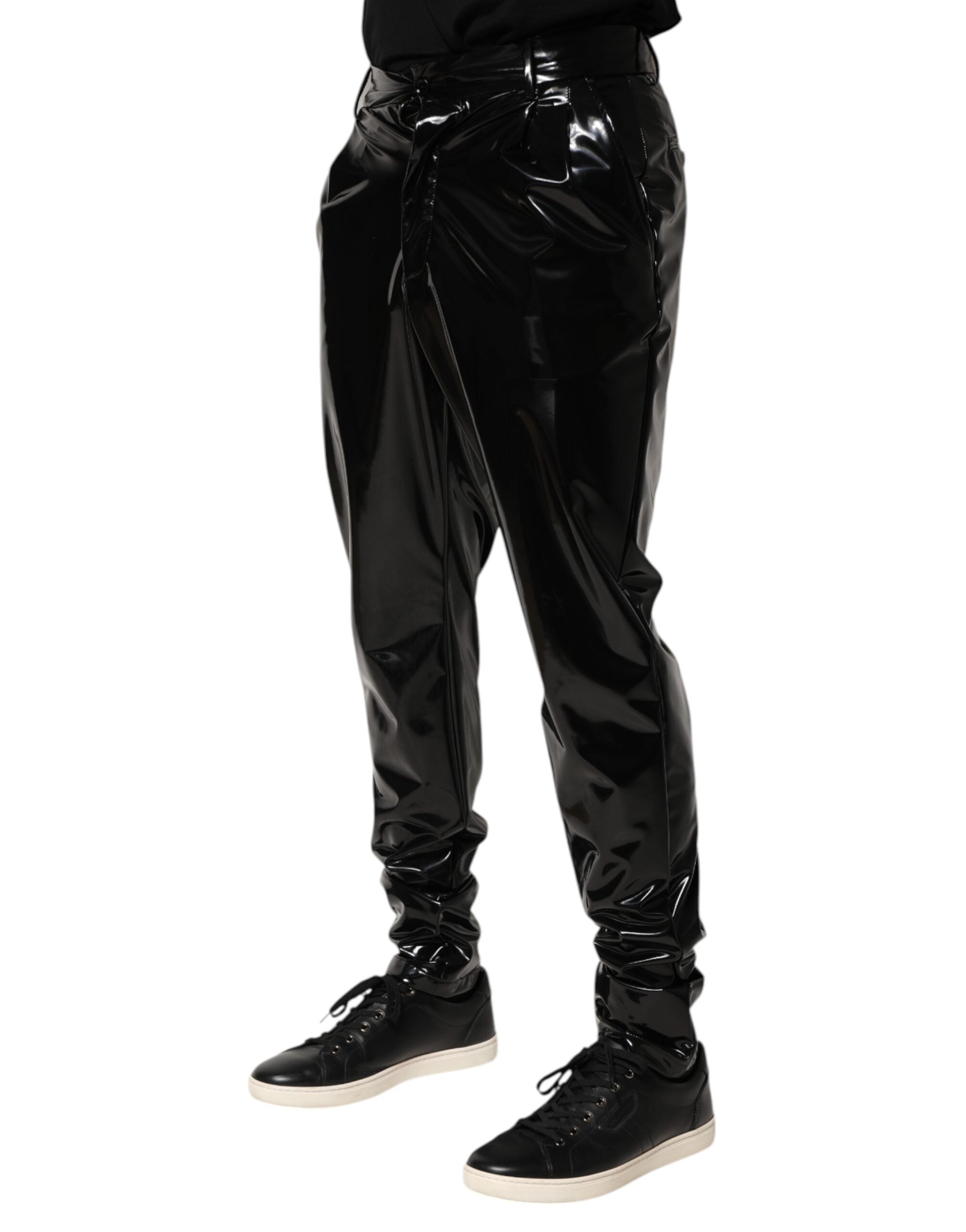 Dolce & Gabbana Black Polyester Mid Waist Men Trouser Pants Dolce & Gabbana